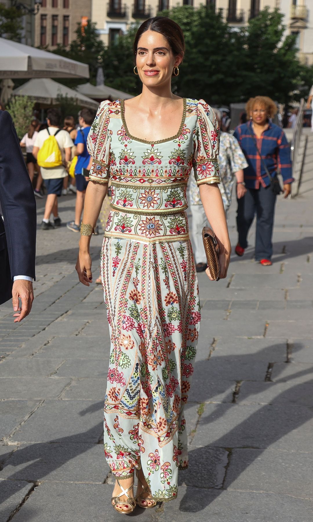 Sofía Palazuelo en Madrid, en junio de 2024, con vestido de estampado étnico y floral