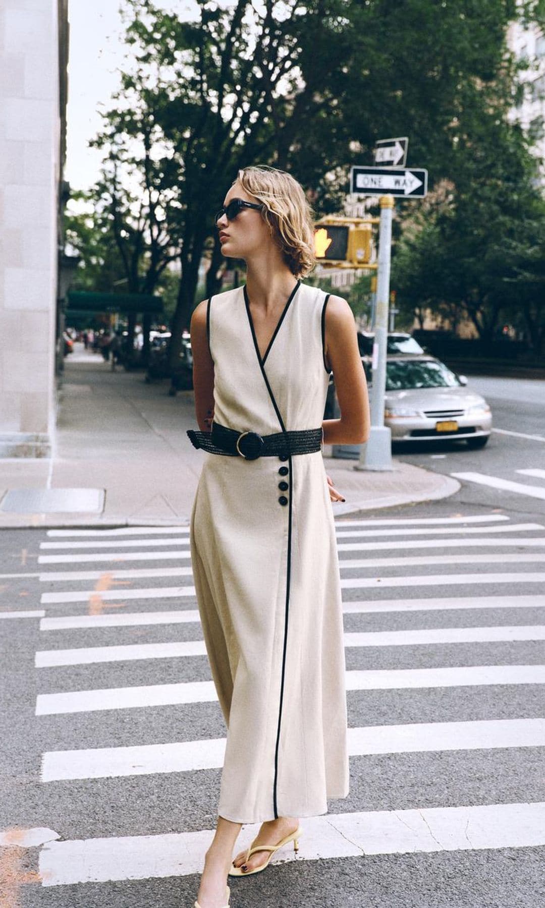 vestido de lino midi con cinturon