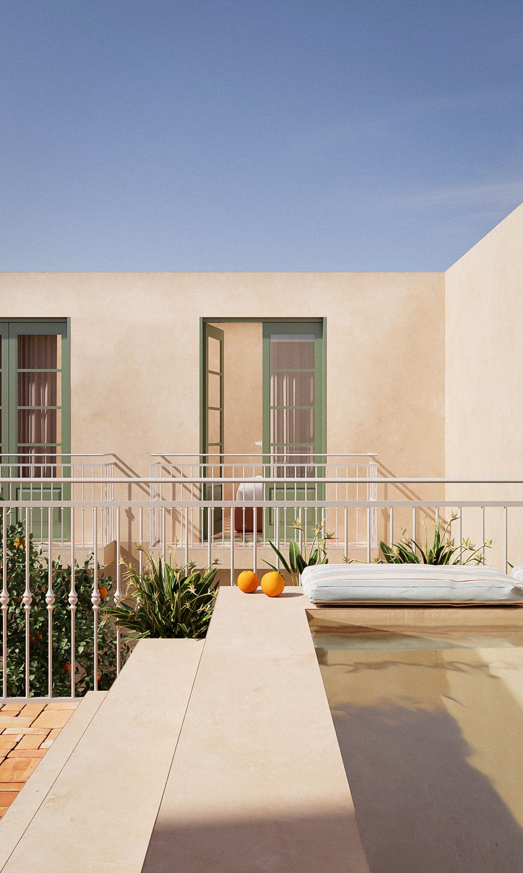 Zona exterior con alberca, diseño de Cateto Cateto