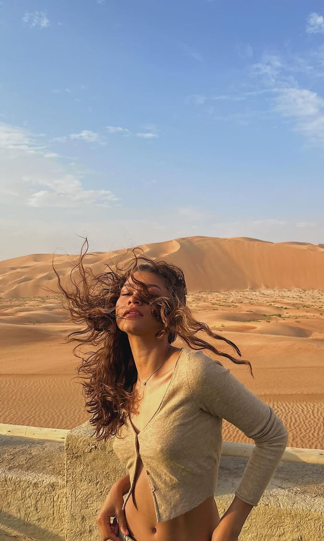 Zendaya frente a un desierto