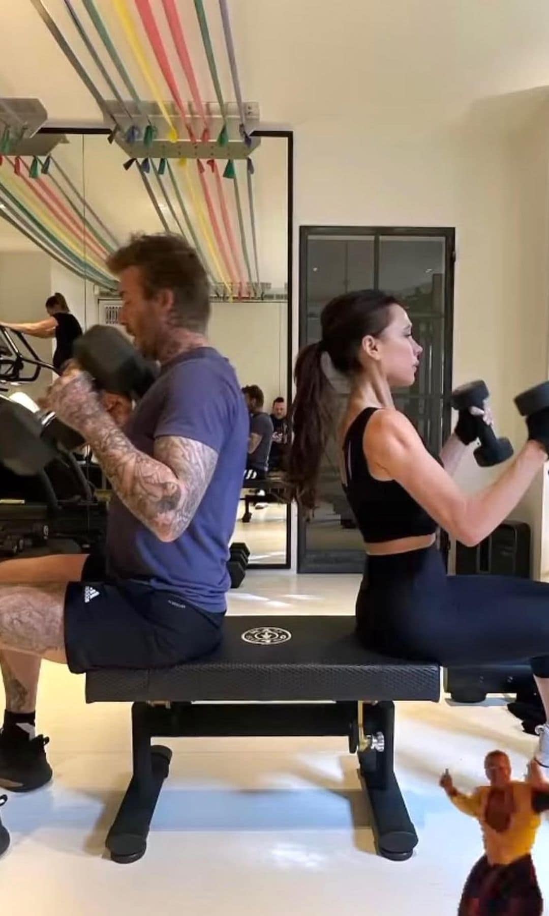 David Beckham y Victoria Beckham entrenando juntos