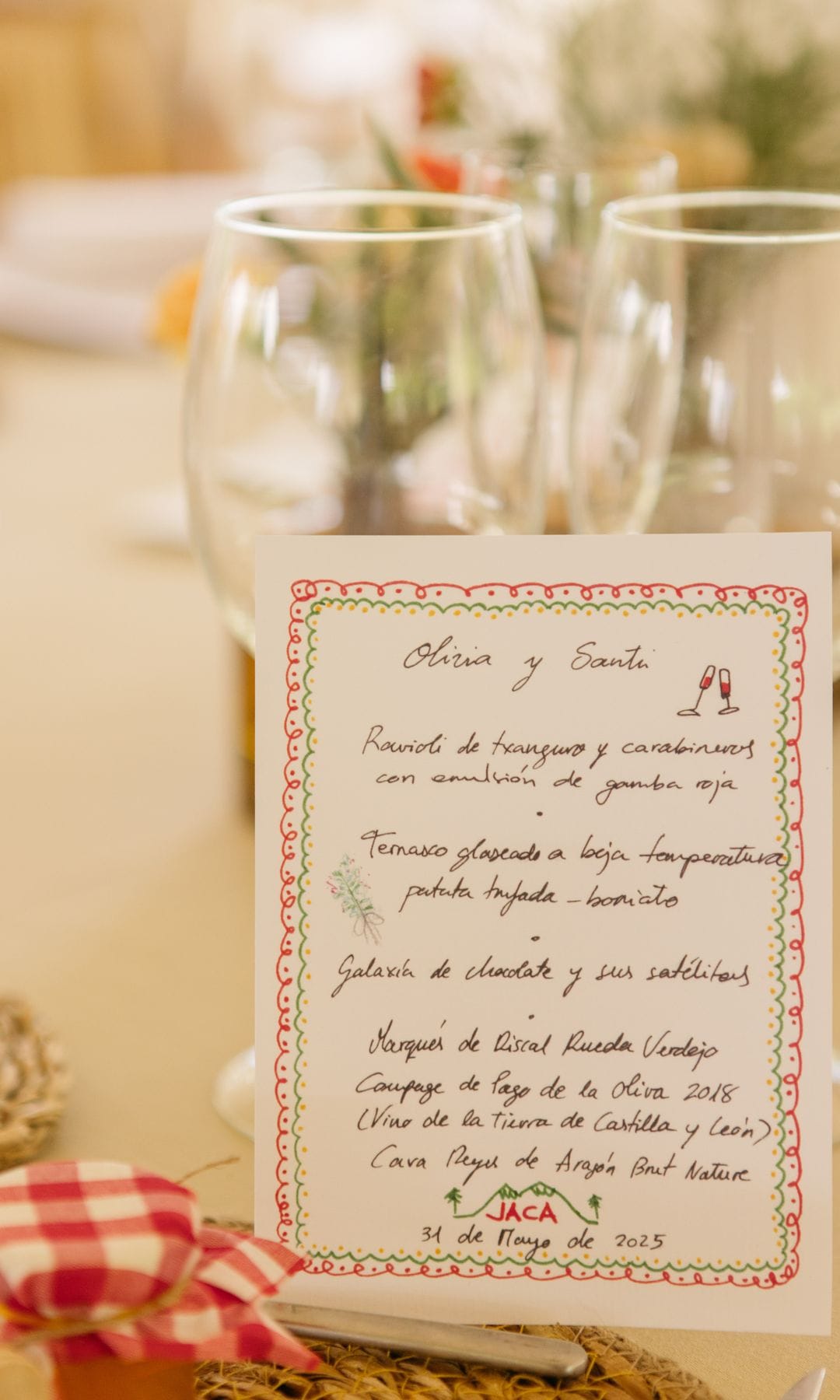 Minuta de menú de boda