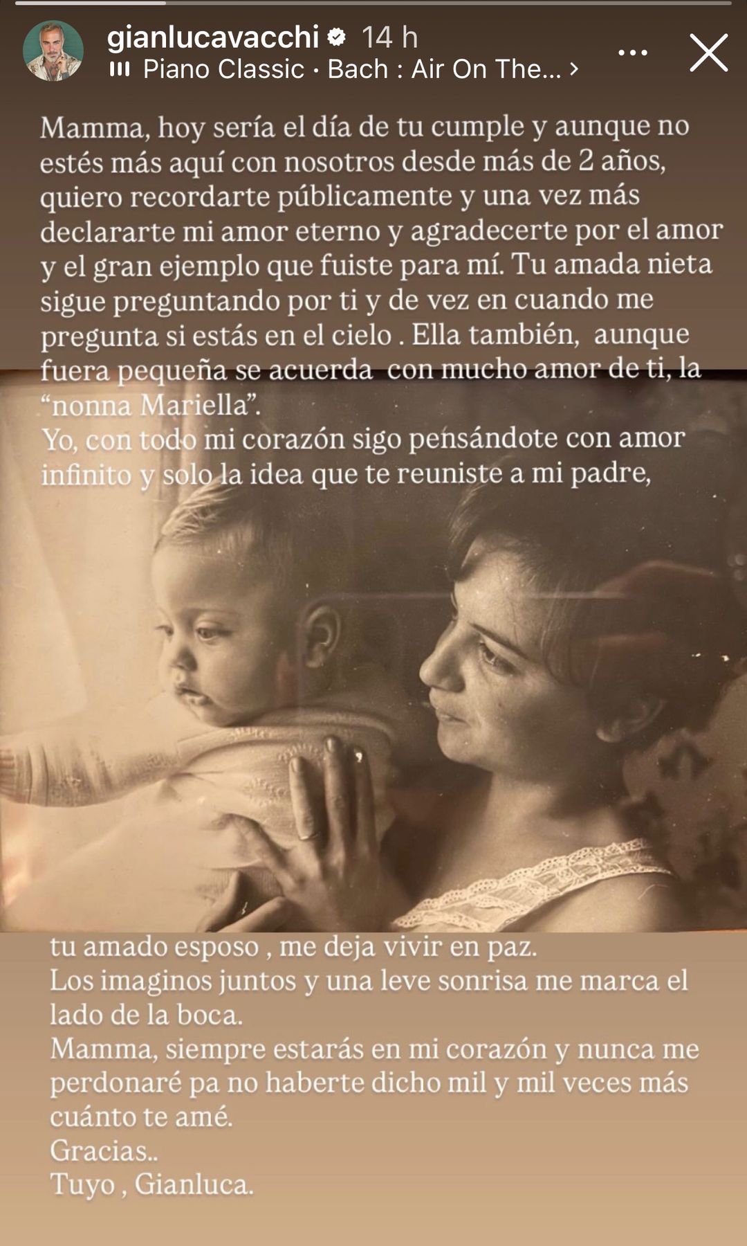 El mensaje de Gianluca Vacchi para su fallecida madre.