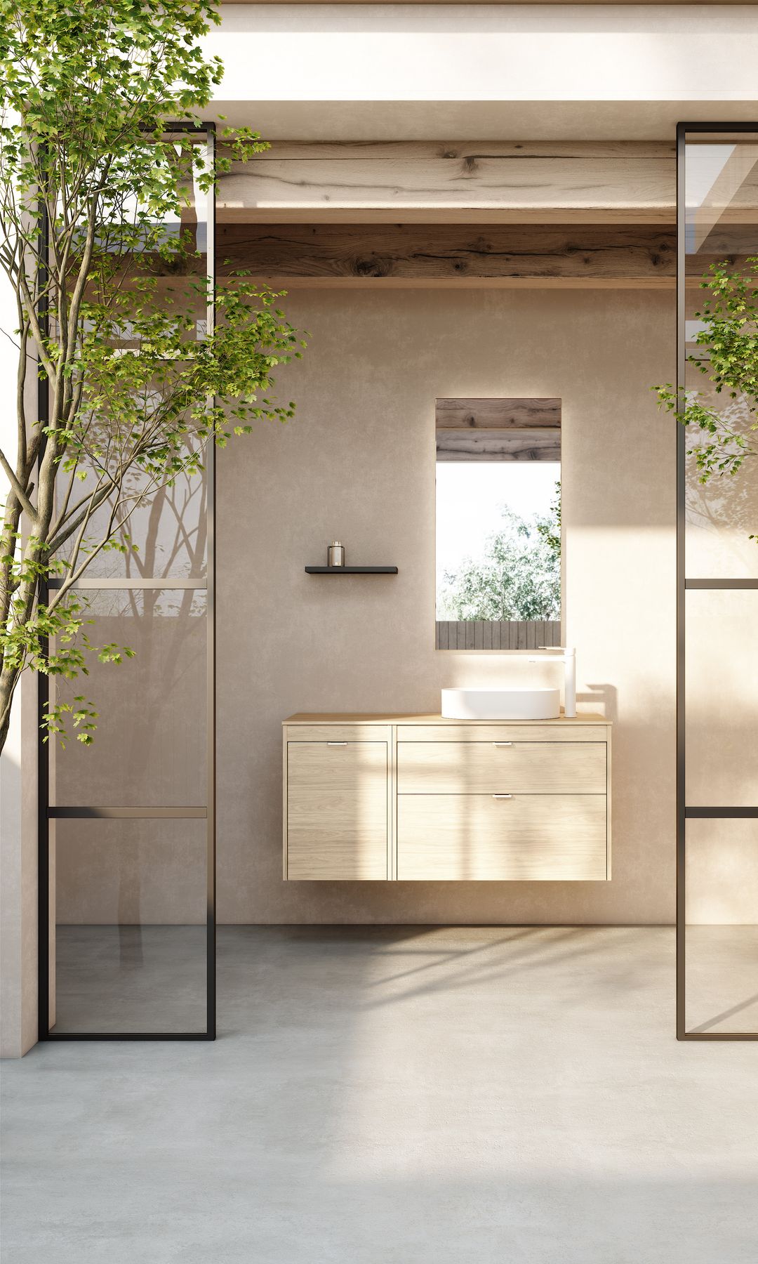 Baño abierto con plantas