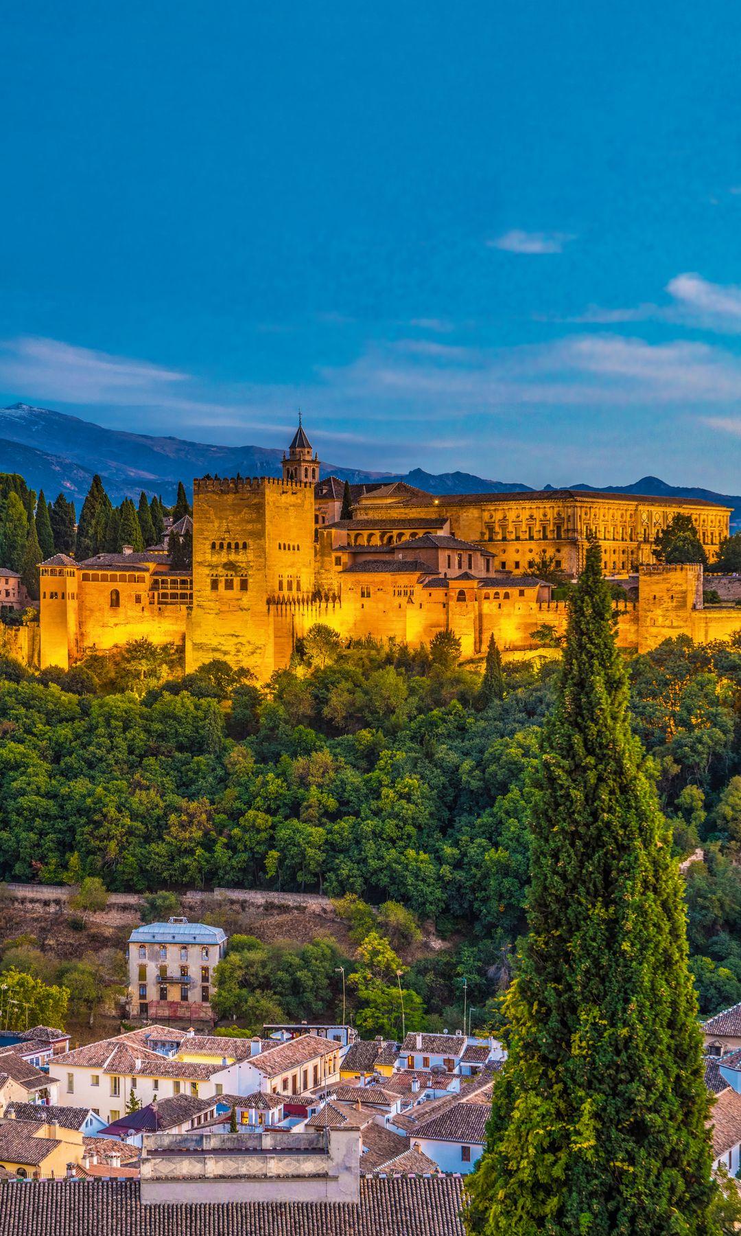 Panorámica nocturna de La Alhambra de Granada