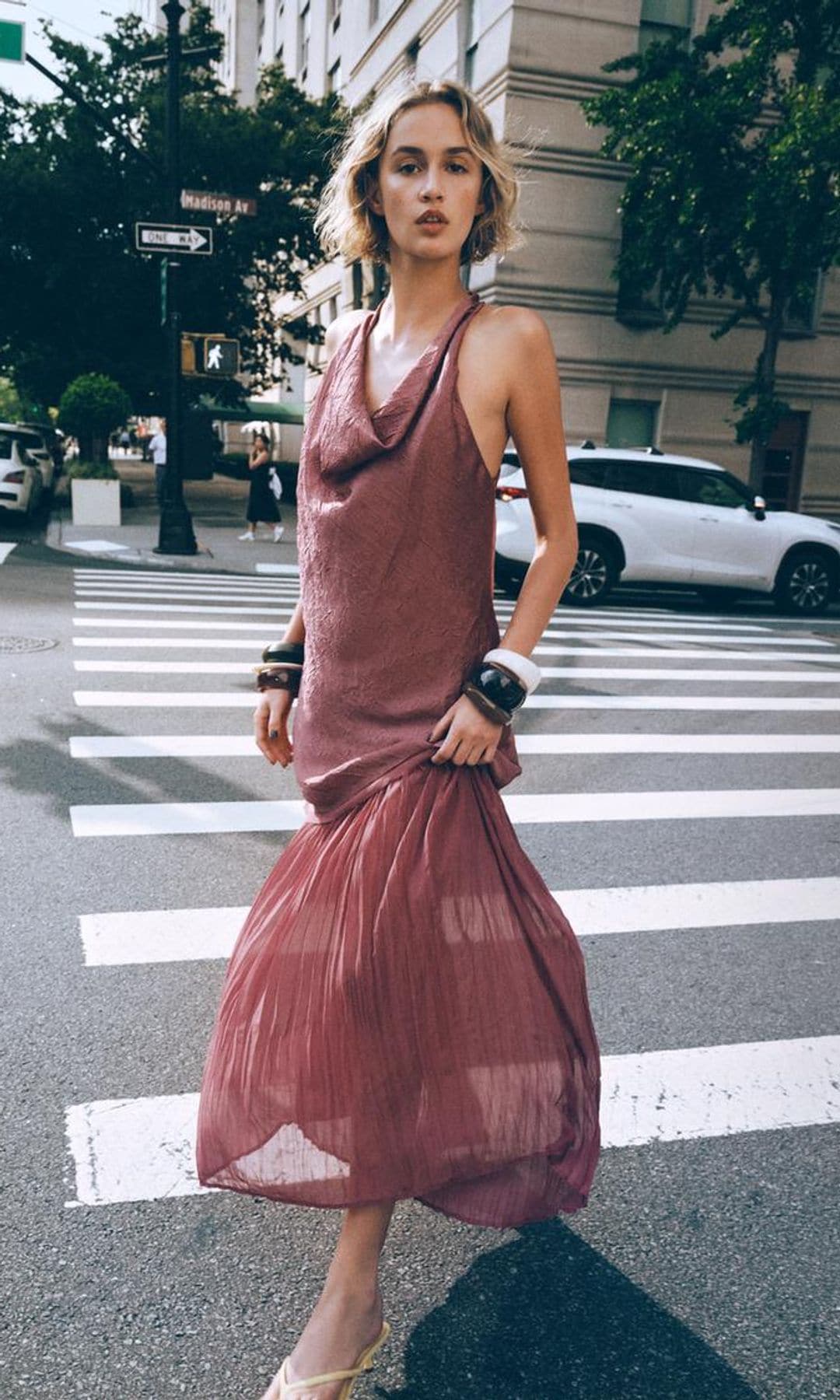 vestido doble textura plisado