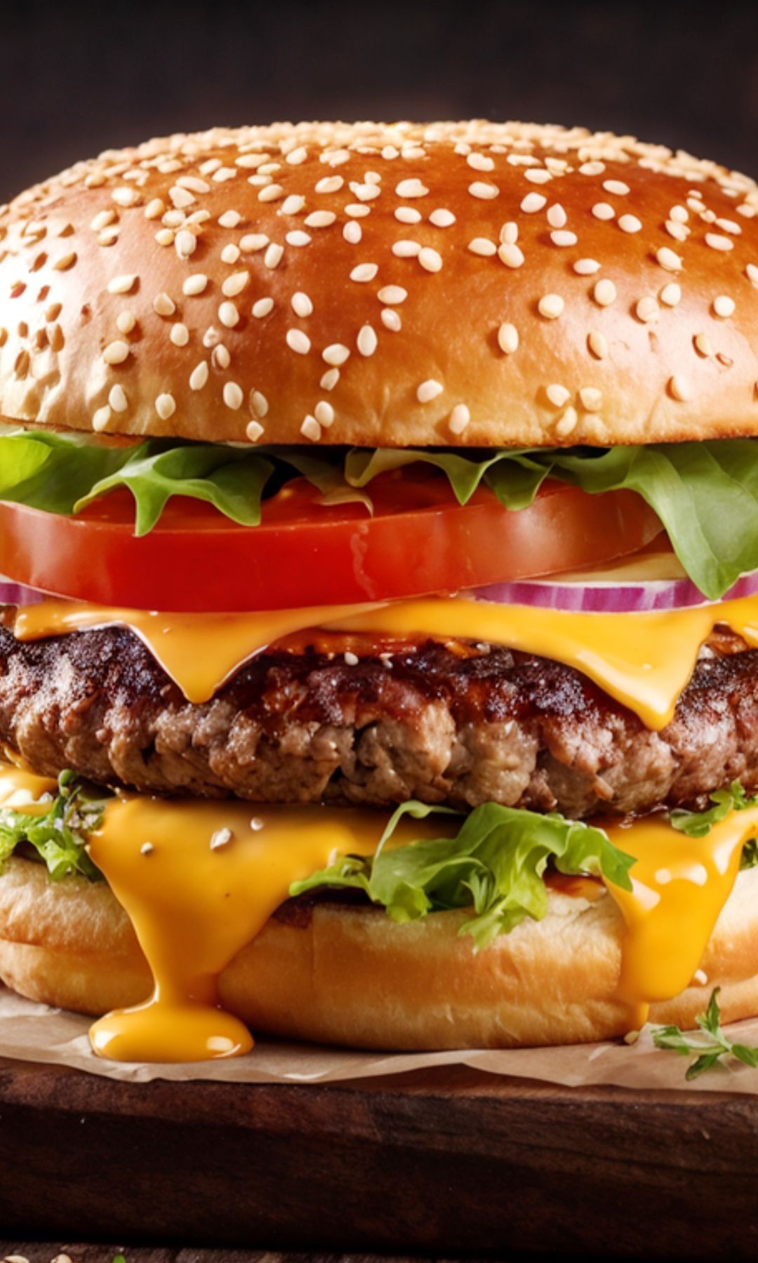 Hamburguesa clásica con queso, lechuga y tomate.