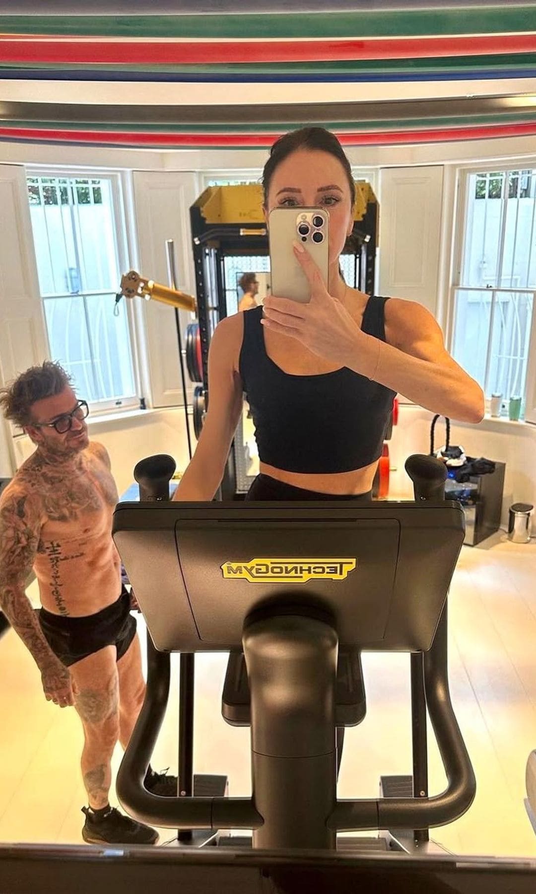 Victoria Beckham y David Beckham entrenamiento en pareja