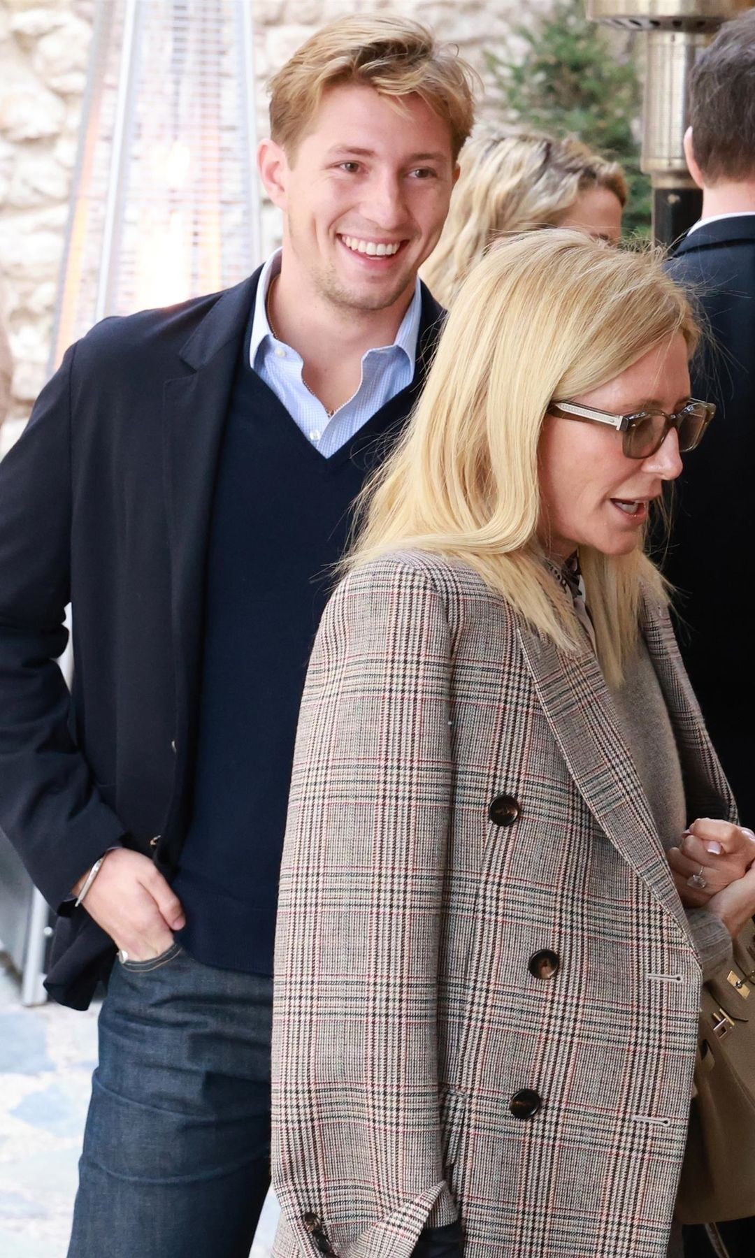 Crown Princess of Greece Marie Chantal and Constantine Alexios during preboding vows ceremony of Nikolaos and Chryssi Vardinogianni on February 7, 2025 in Athens, Greece