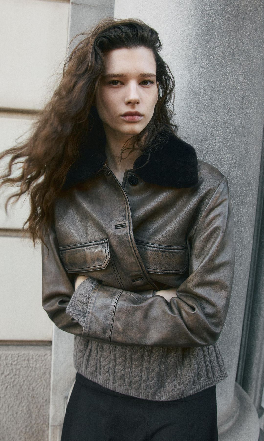 Cazadora de piel otoño/invierno 2025-2026 Massimo Dutti