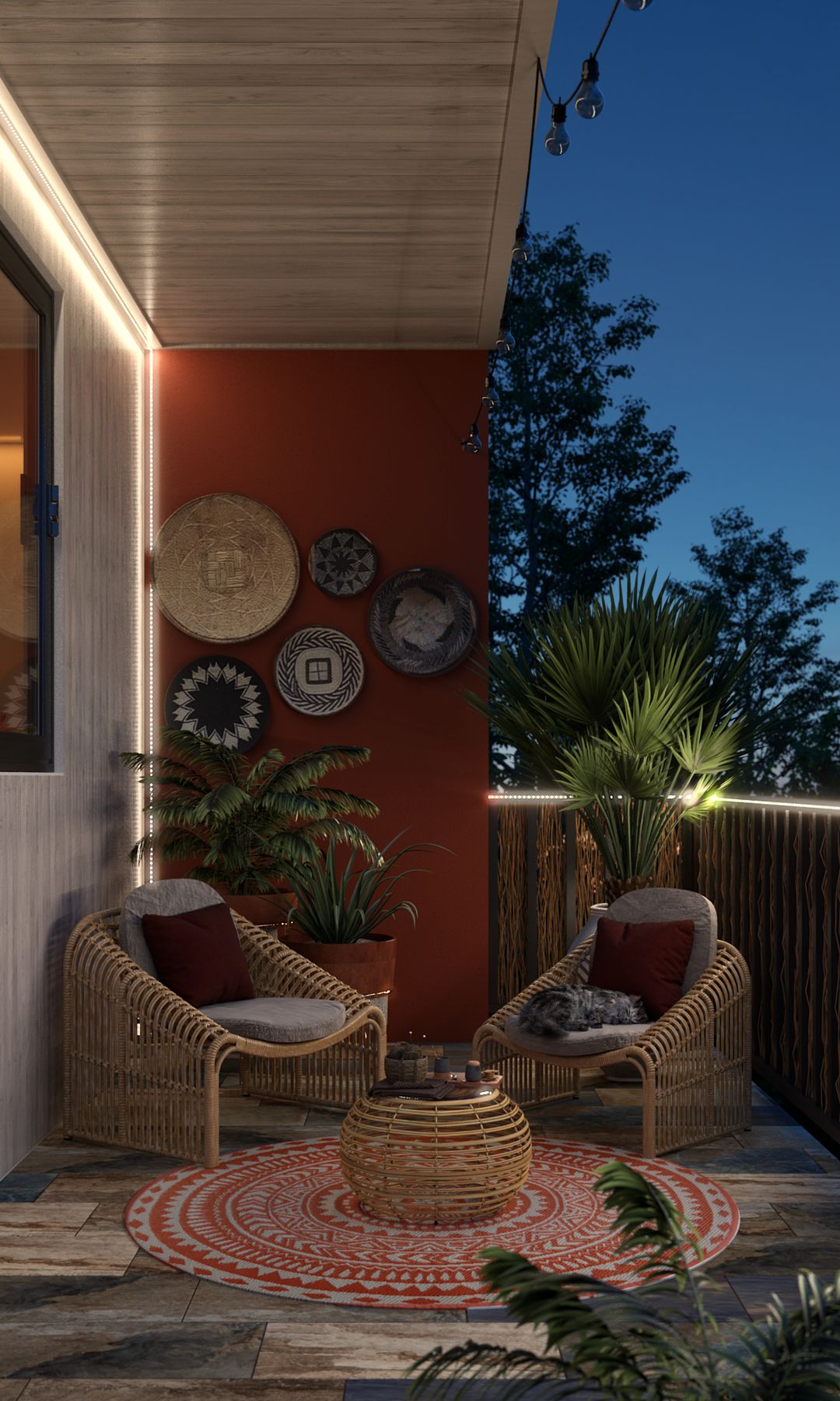Terraza iluminada con tiras LED de Leroy Merlin