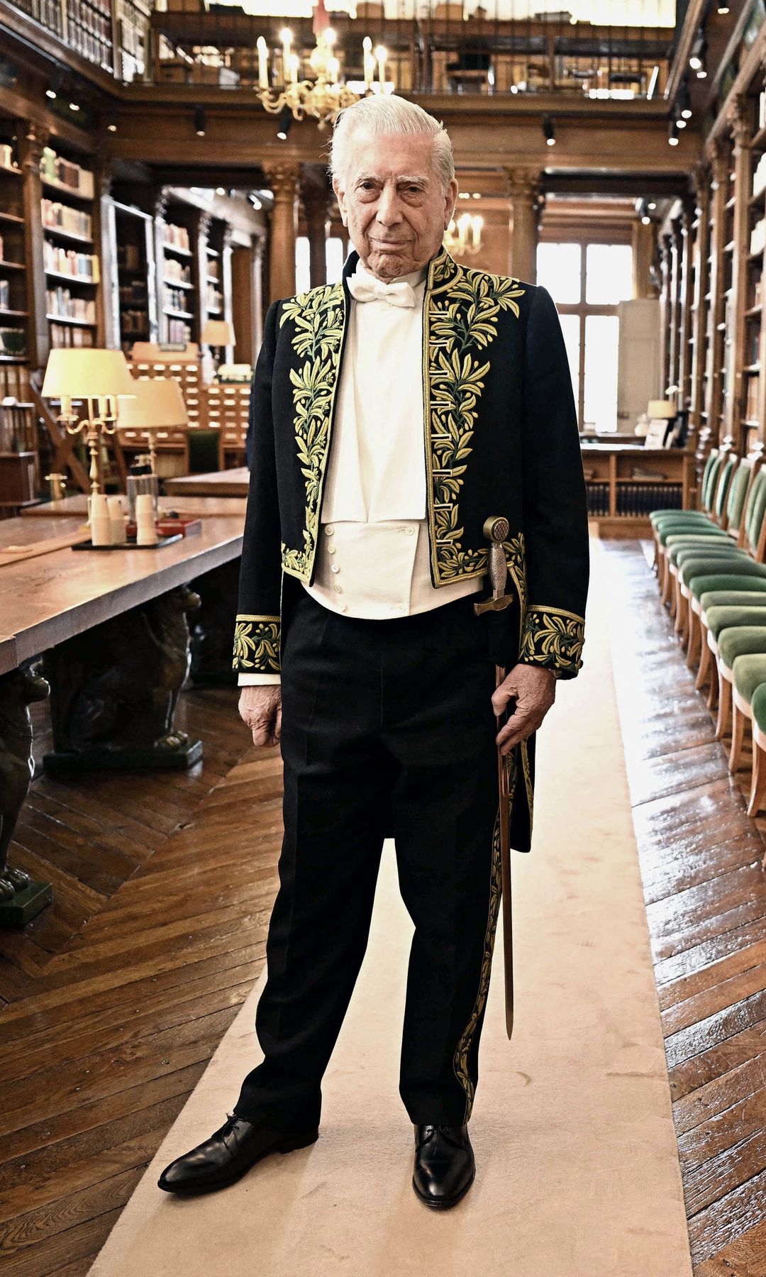 Writer Mario Vargas Llosa during his admission to the AcadÃ©mie Francaise (French Academy) as an 'Immortal' member, in Paris, France, on February 9, 2023.