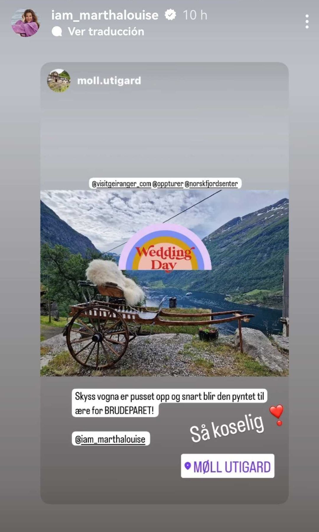Marta Luisa de Noruega compartió una foto del lugar donde se dará el 'sí, acepto' con Durek Verrett