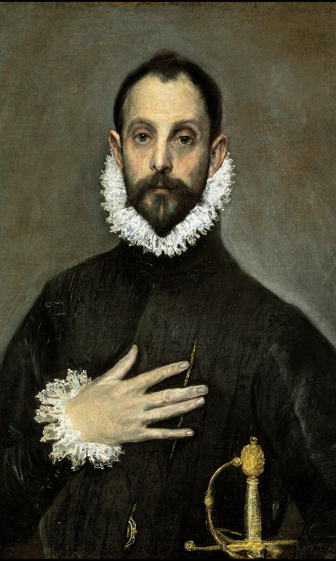 'Caballero de la mano en el pecho', El Greco. Óleo sobre lienzo, 82 x 66 cm, h. 1580. Madrid, Museo Nacional del Prado.