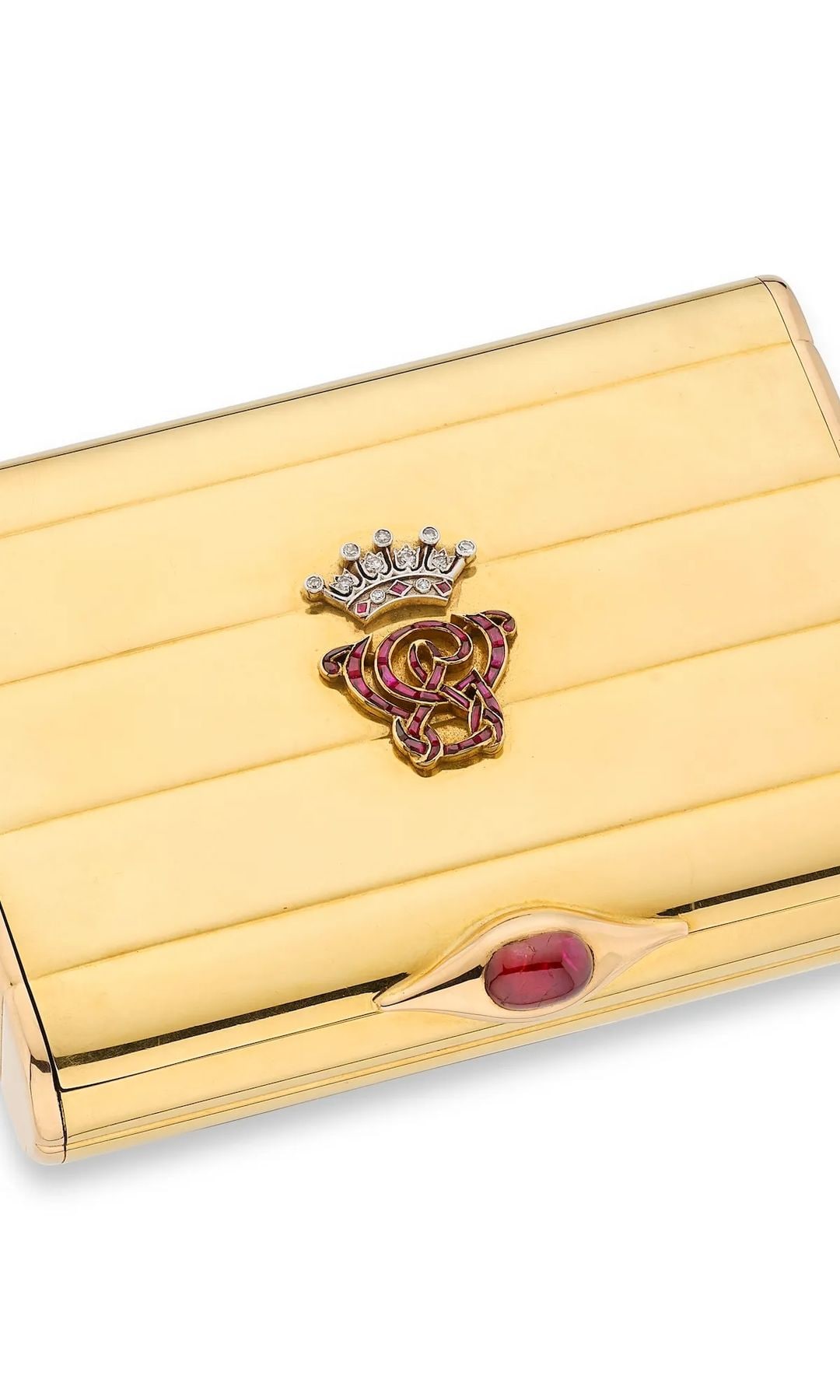 'Vanity case' de Cartier en oro, diamantes y rubíes con el monograma de Gladys Vanderbilt.