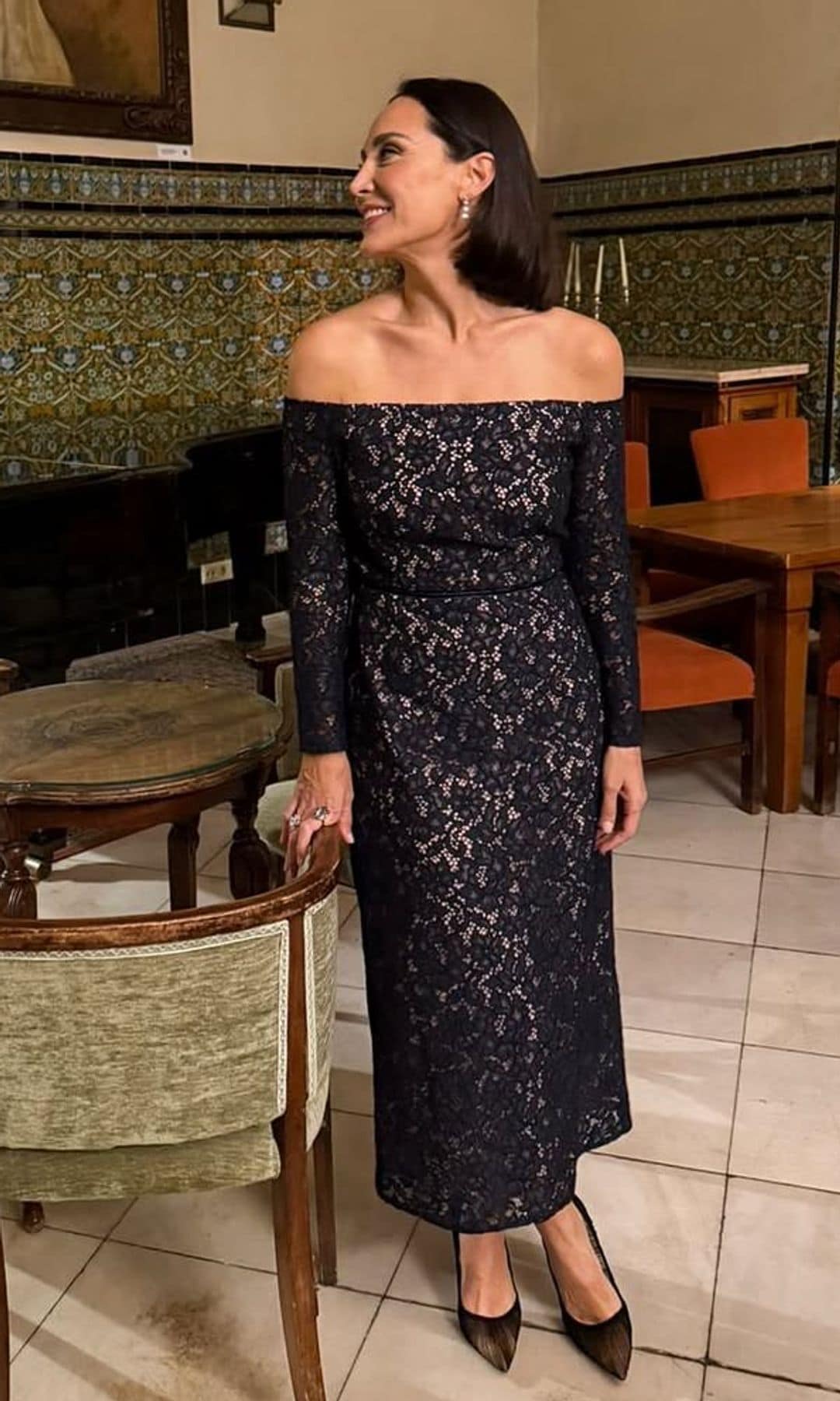 Tamara Falcó con vestido de encaje