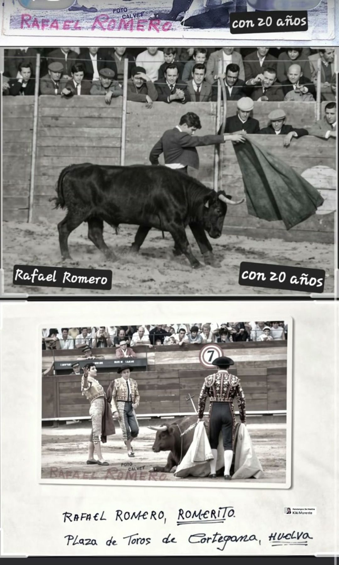 Blanca Romero recuerda a su padre, Rafael Pablo Romero, dos meses después de su fallecimiento, con unas emotivas fotografías de su juventud en las que aparece toreando con tan solo 20 años, cuando era conocido como "Romerito"