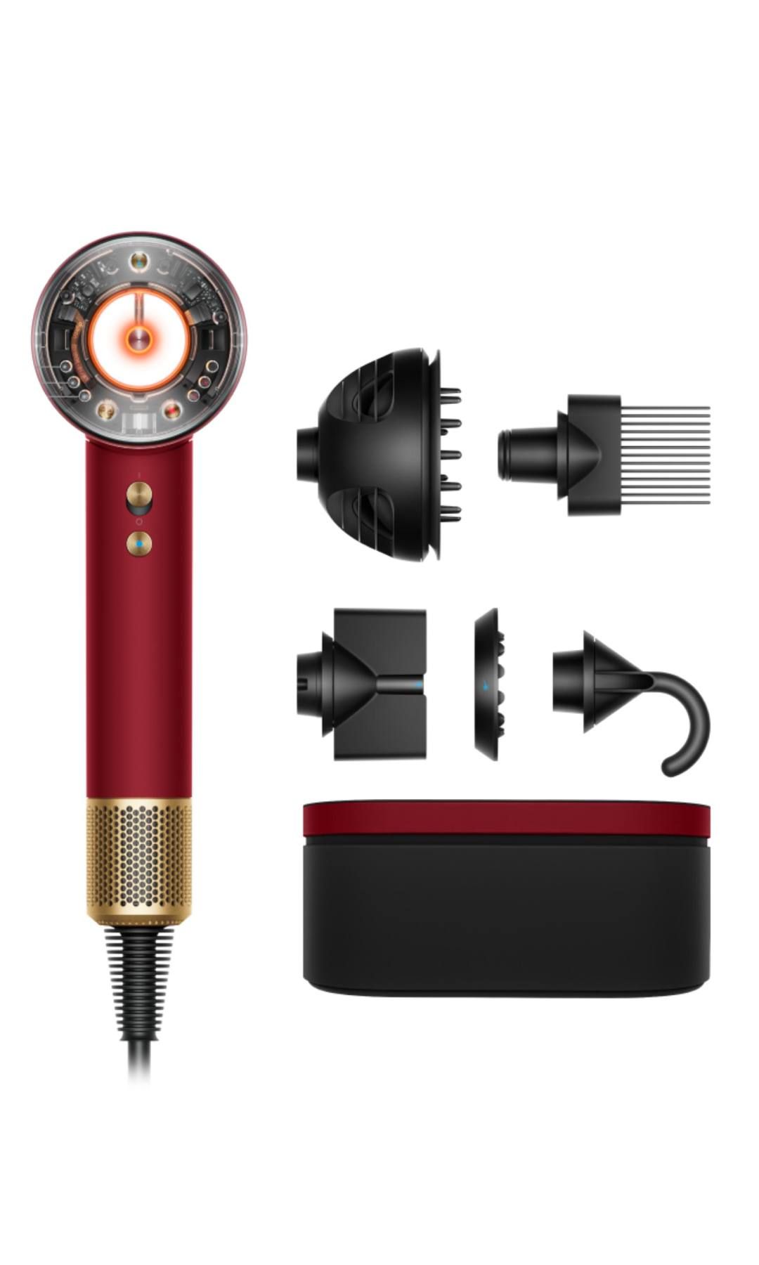 Secador Supersonic Nural, reconoce el accesorio utilizado, recuerda los ajustes de calor y flujo y adapta la temperatura según la distancia al cuero cabelludo (369€), Dyson