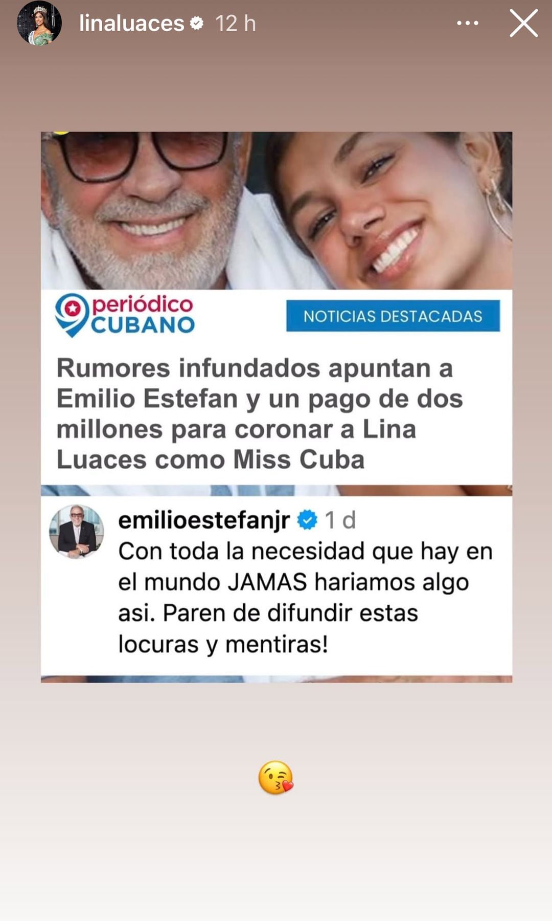 Lina Luaces compartió en sus redes la respuesta de su tío a los rumores sobre su coronación.