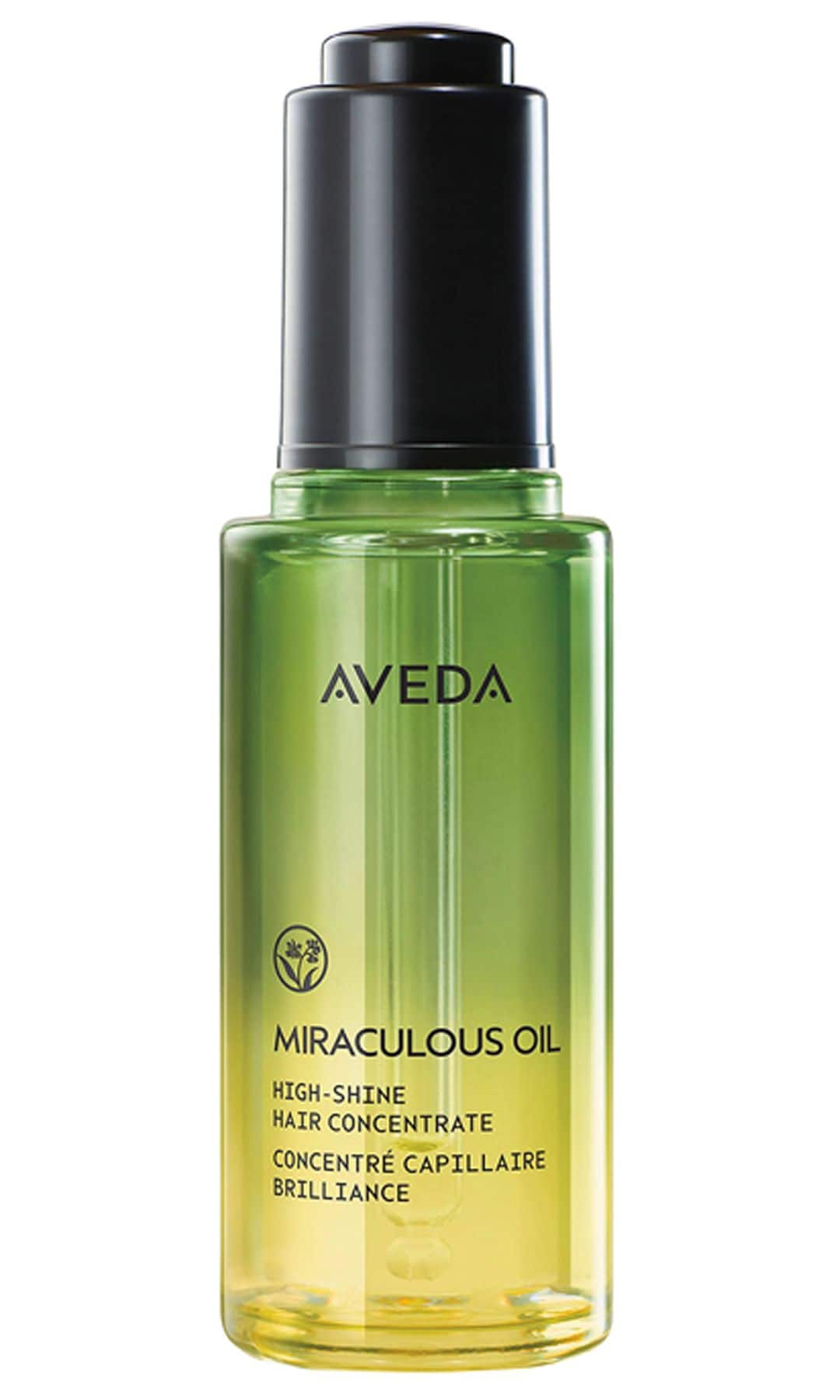 Con extractos vegetales: concentrado de alto brillo Miraculous Oil (40 €), de Aveda