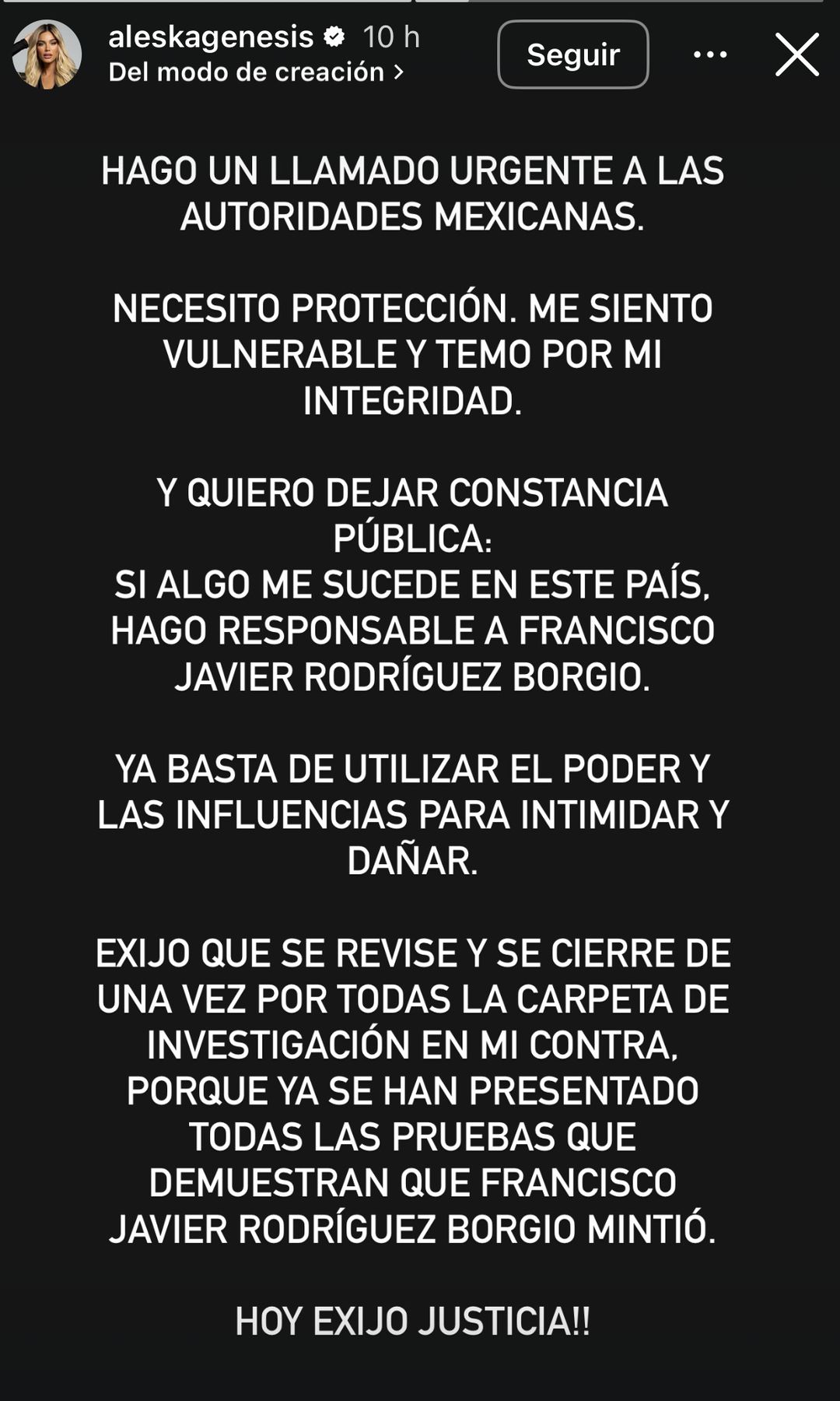 Aleska Génesis hizo un llamado urgente a las autoridades mexicanas, pidiendo protección y que además, se cierre la investigación en su contra.