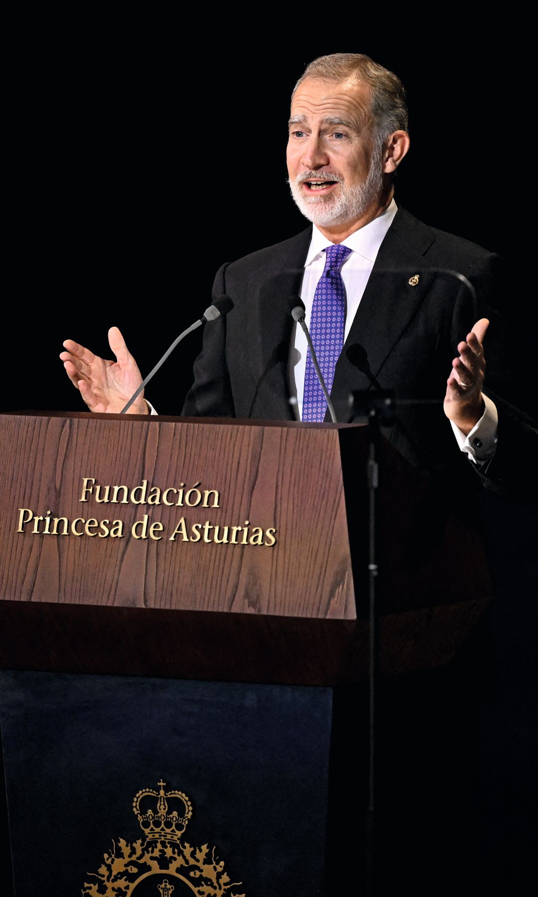 El Rey Felipe VI durante su discurso en el teatro Campoamor. En su intervención, destacó que "la democracia no se agota en unas elecciones", a la vez que pidió cuidar "sus formas e instituciones"