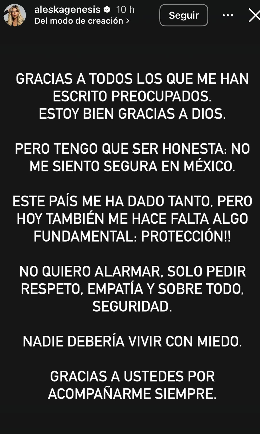 Aleska Génesis envió un mensaje en sus redes, asegurando que ella está bien, a pesar de los rumores que se han suscitado.