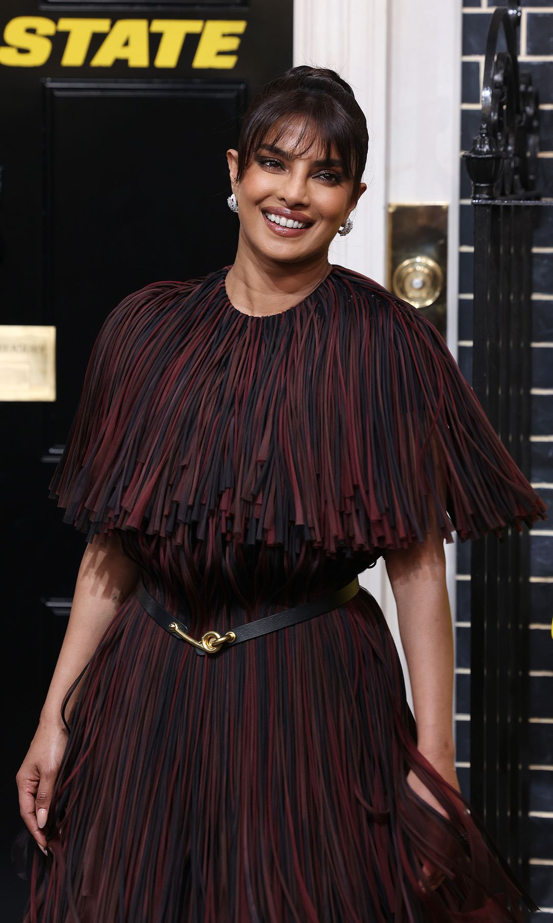 Priyanka Chopra con un vestido de Burberry en la premiere de "Heads of State"
