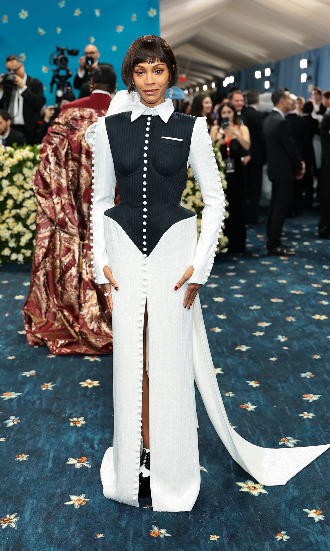 NEW YORK, NEW YORK - MAY 05: Zoe Saldaña attends the 2025 Met Gala Celebrating "Superfine: Tailoring Black Style" at Metropolitan Museum of Art on May 05, 2025 in New York City. (Photo by Dimitrios Kambouris/Getty Images for The Met Museum/Vogue)