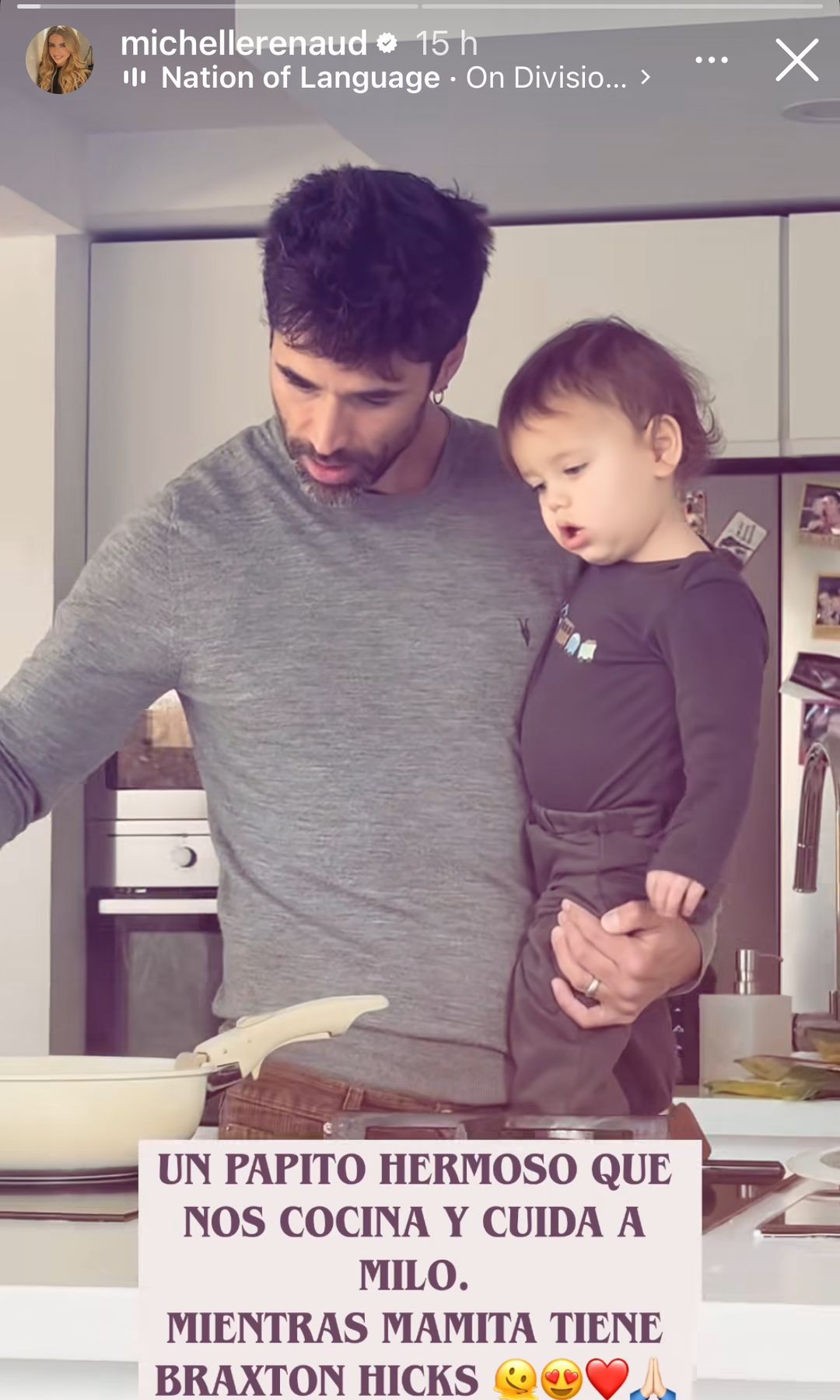Matías Novoa cuidando a Milo, mientras Michelle experimentaba algunos síntomas del embarazo que la tenían indispuesta.