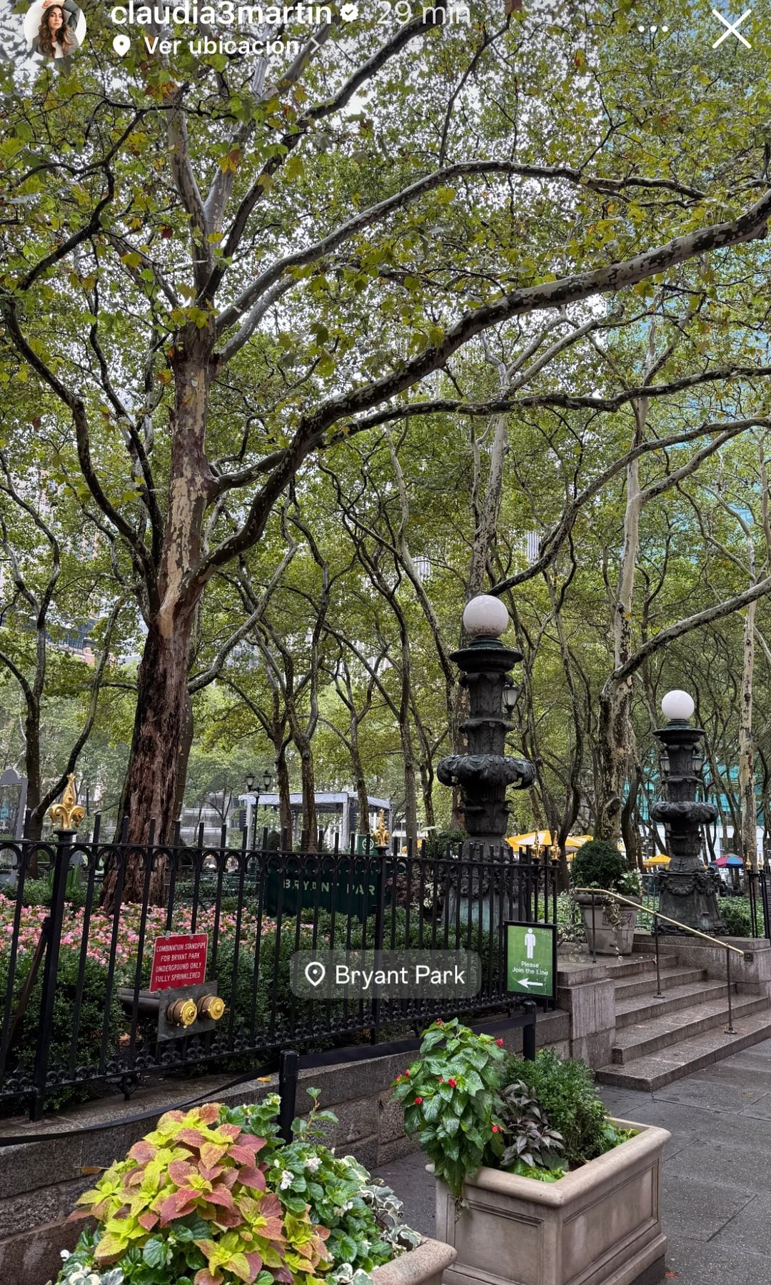 Claudia Martín visitó Bryant Park, uno de los lugares más icónicos de la gran ciudad.