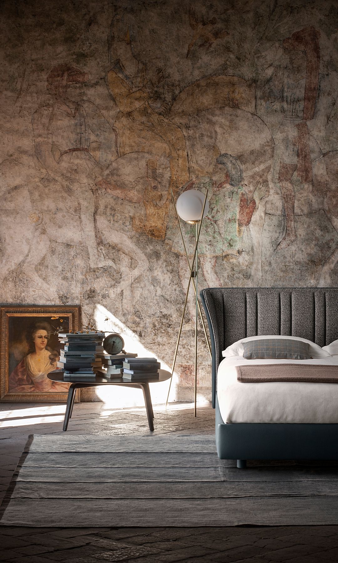 Lámpara de pie junto a la cama