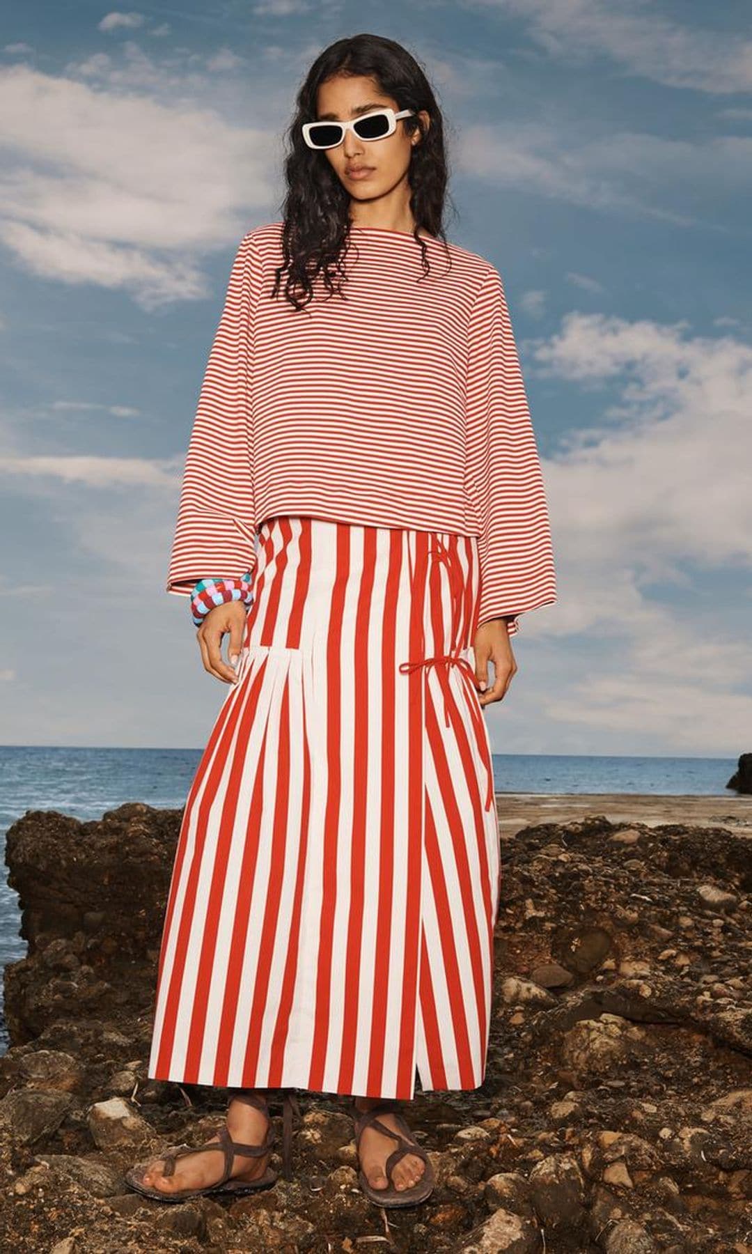 falda de rayas midi