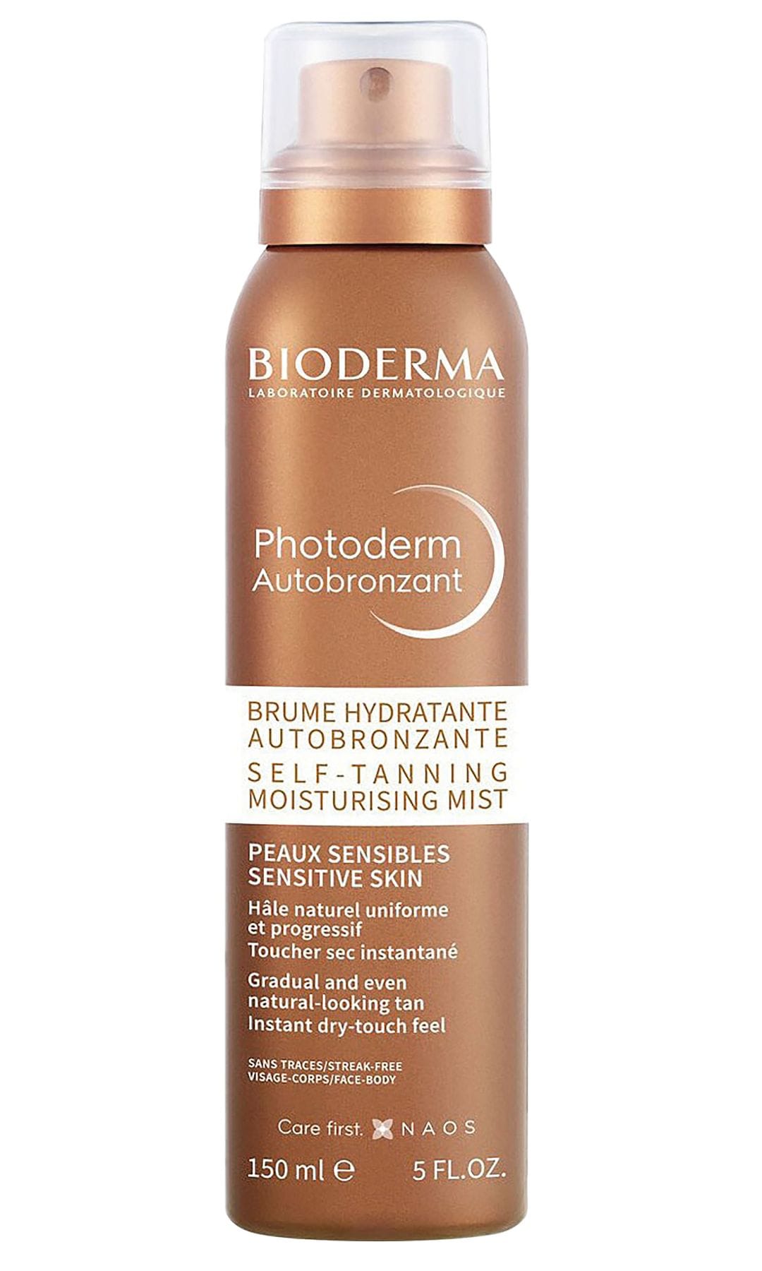 En formato spray e hidratante, Brume Hydratante Autobronzante (21,95 €), de Bioderma