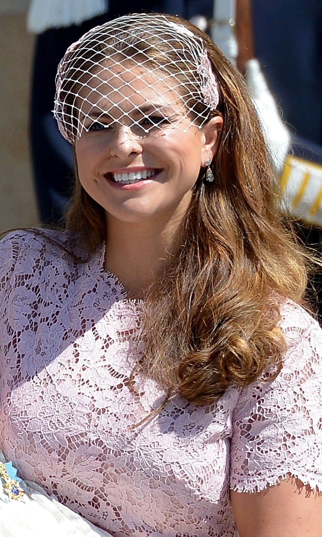 STOCKHOLM, SWEDEN - JUNE 08:   Princess Madeleine of Sweden and Christopher O'Neill carries her daughter Princess Leonore after his christening for Princess Leonore's Royal Christening at Drottningholm Palace Chapel on June 8, 2014 in Stockholm, Sweden.  (Photo by Luca Teuchmann/WireImage)
