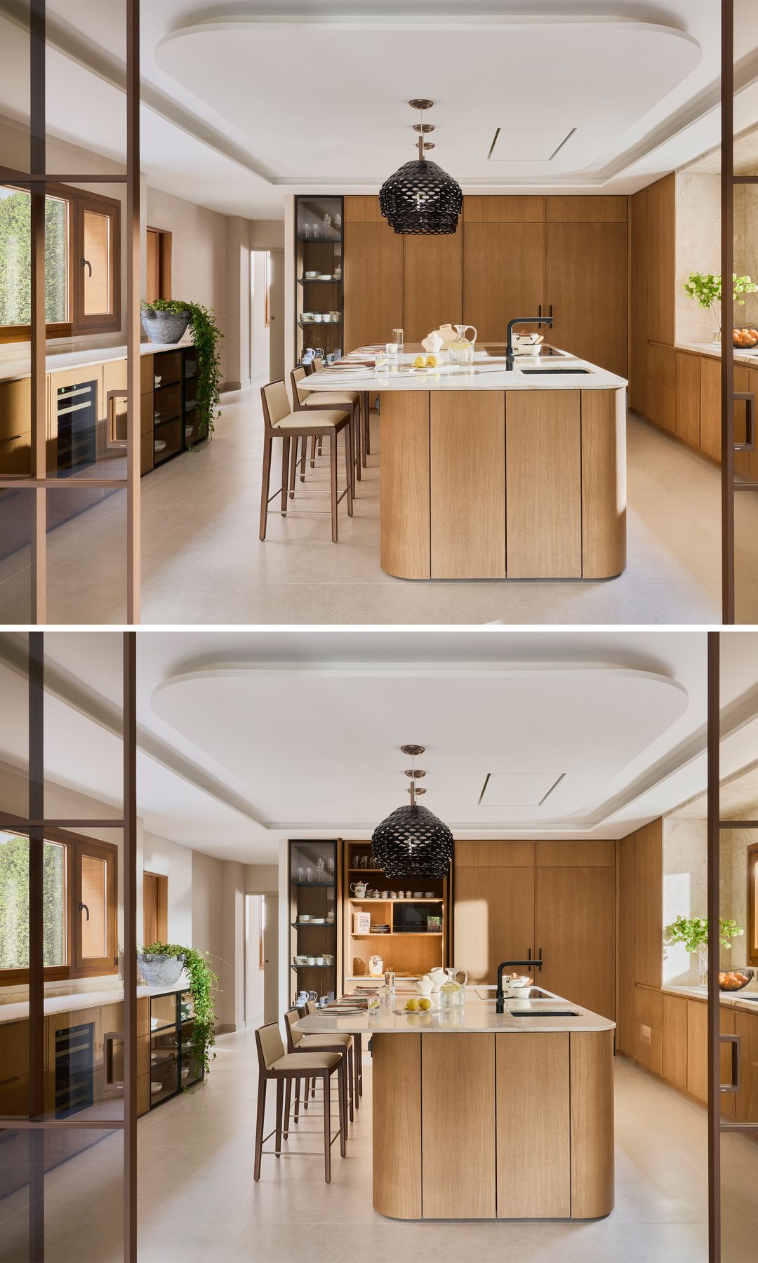 Cocina con muebles en columna que ocultan almacenaje, de Cocinas Río
