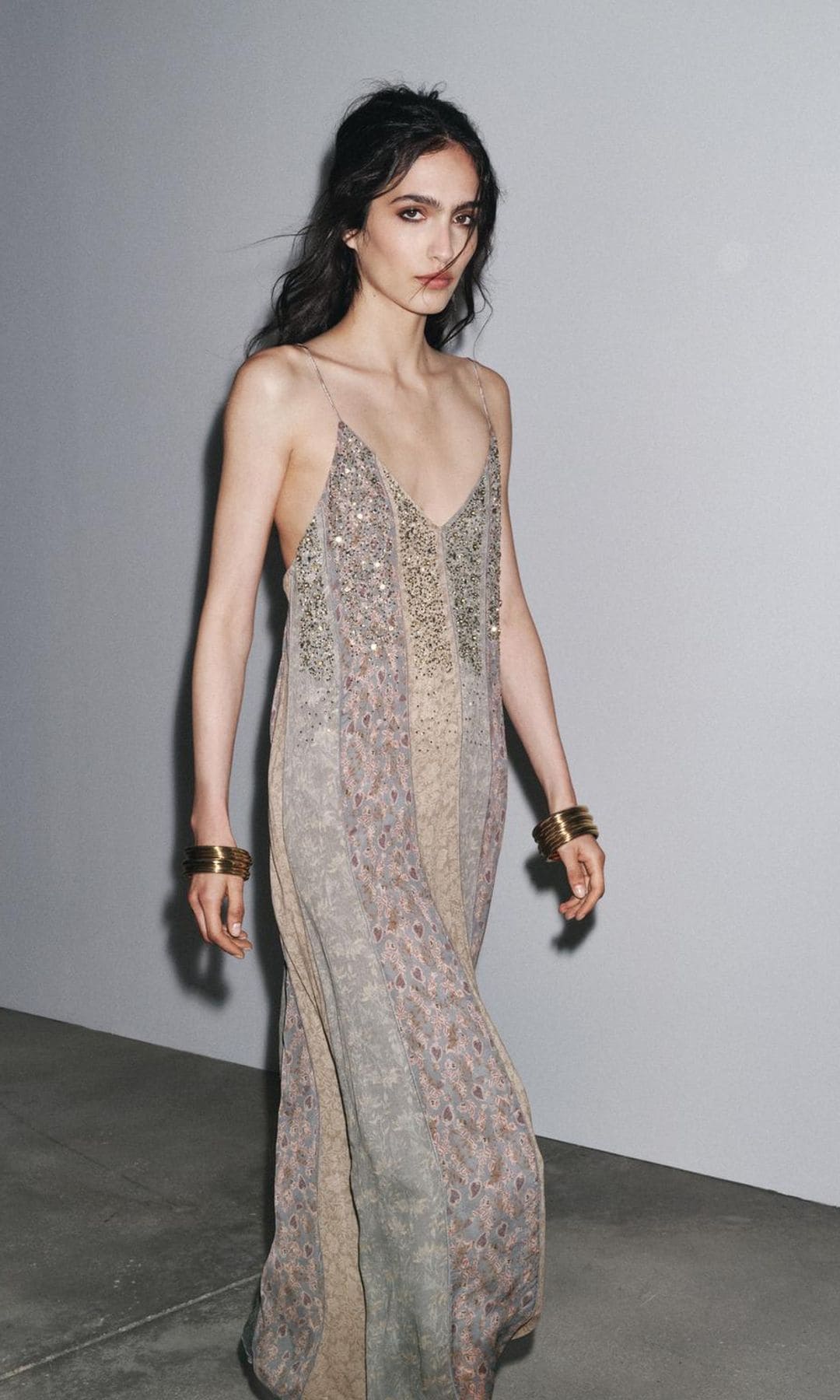 Vestido lencero de abalorios