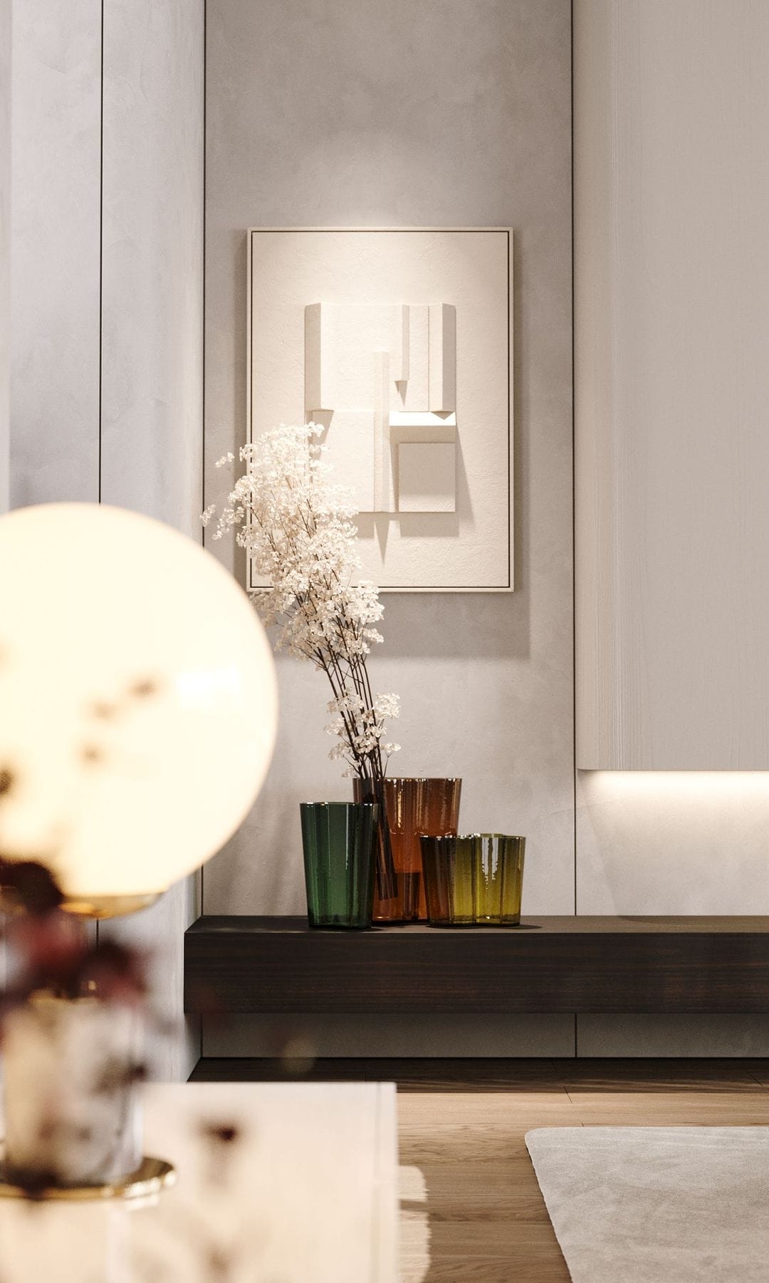 Detalle de mueble de salón en contraste con la pared