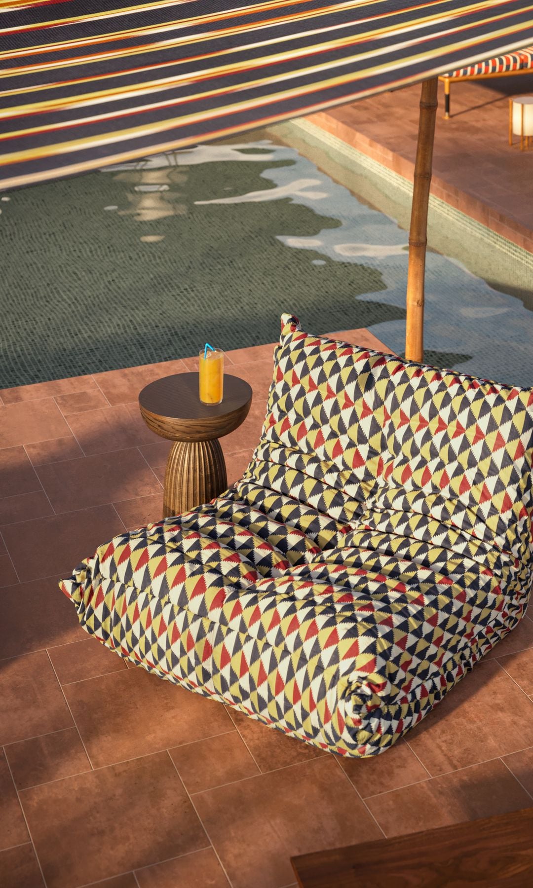 Tumbona y vela con textil de colores