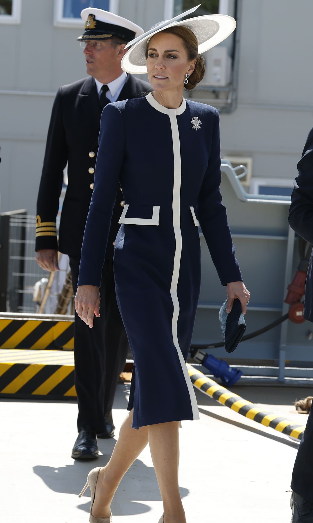 La Princesa de Gales, asiste a la ceremonia de nombramiento al buque HMS Glasgow en Escocia.