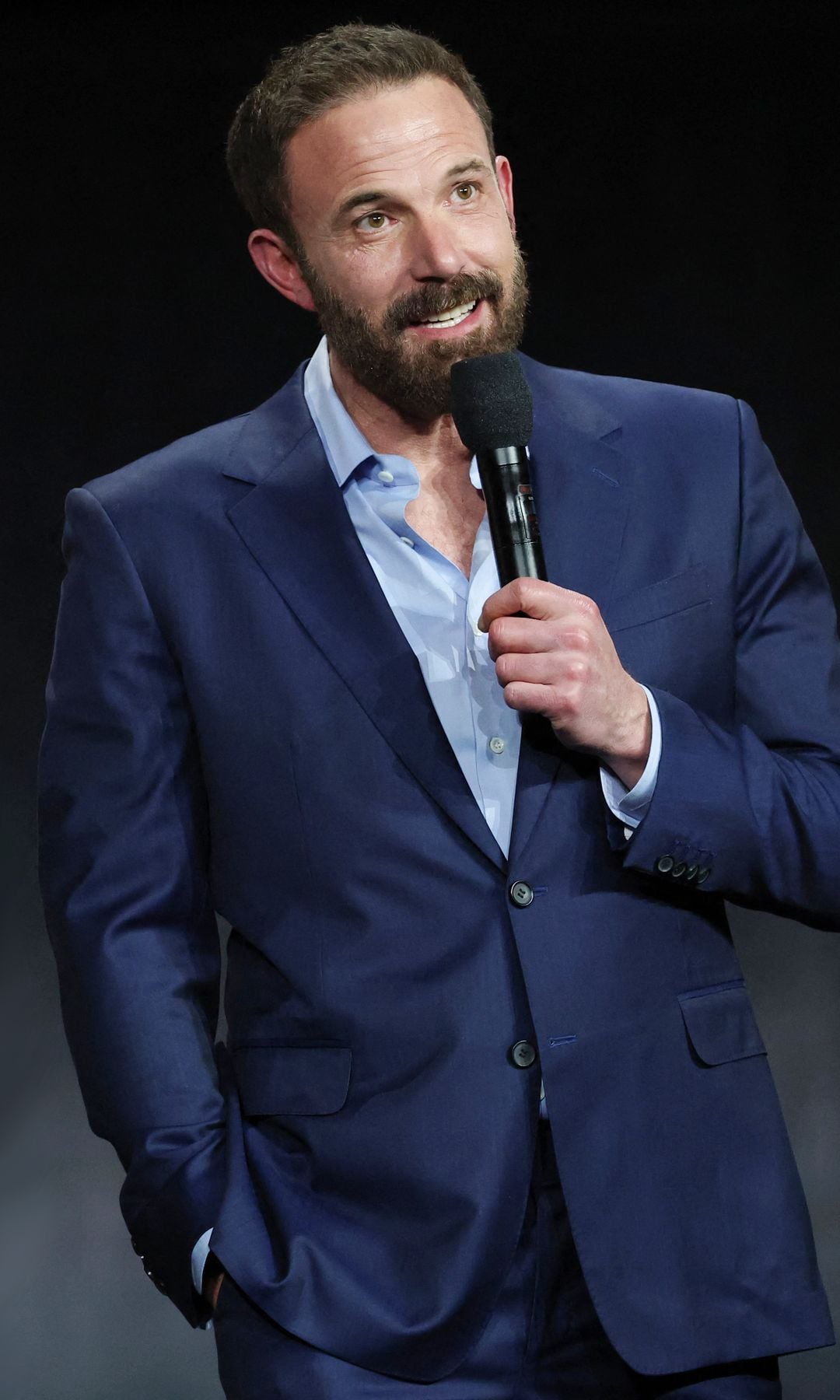US actor Ben Affleck (R) and US actor Jon Bernthal (L) speak on stage about the movie "The Accountant 2" during the CinemaCon 2025 Amazon MGM Studios presentation at The Colosseum at Caesars Palace in Las Vegas, Nevada on April 2, 2025. (Photo by VALERIE MACON / AFP) (Photo by VALERIE MACON/AFP via Getty Images)          