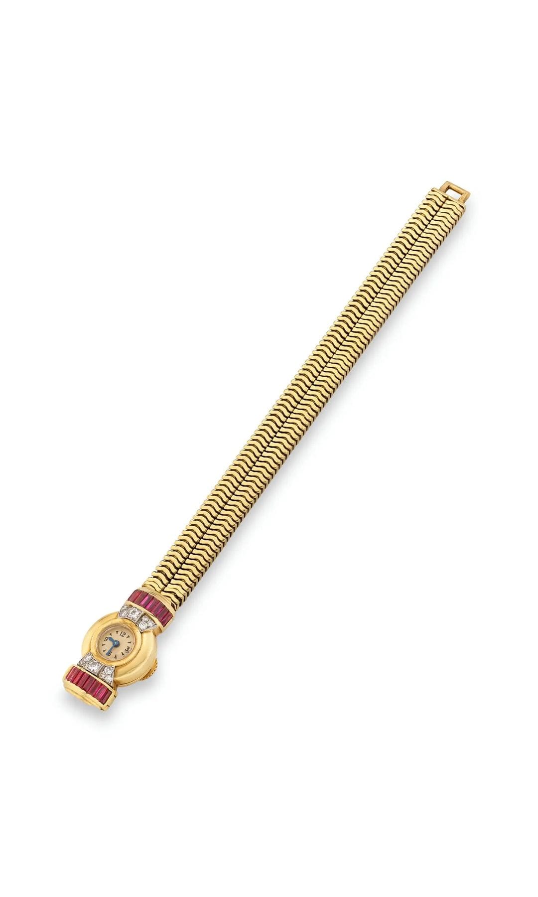 Reloj de oro, diamantes y rubíes de Cartier.