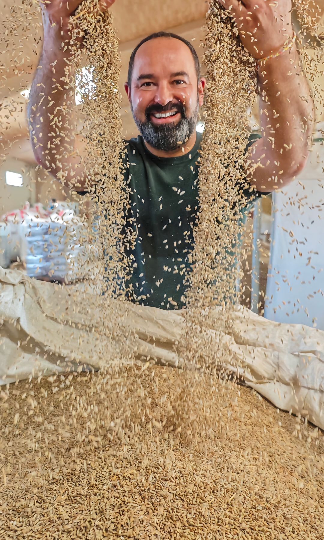 Samuel Moreno, chef del Molino de Alcuneza, con los cereales antiguos de Despelta.