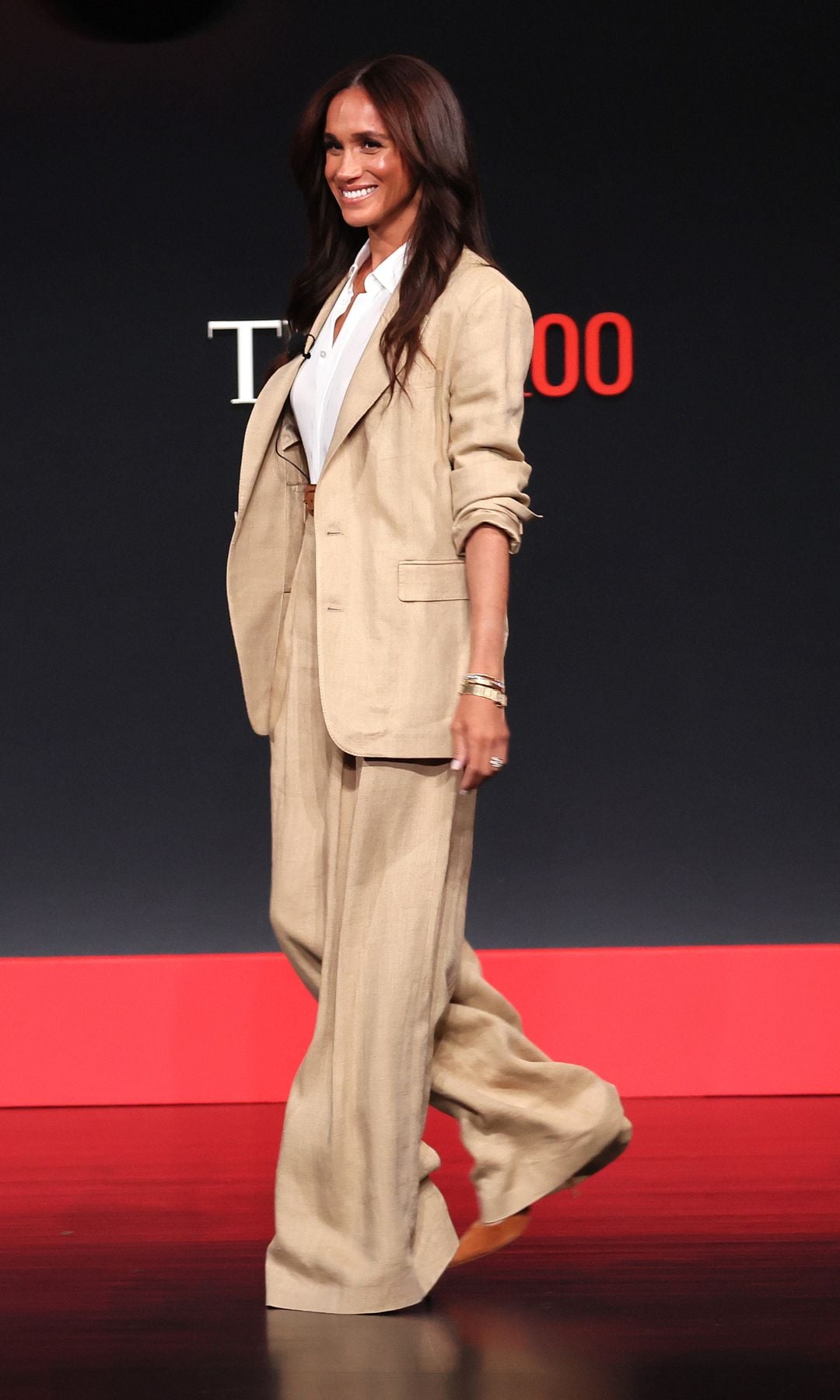 Meghan, Duchess of Sussex speaks onstage during the 2025 TIME100 Summit at Jazz at Lincoln Center on April 23, 2025 in New York City. 