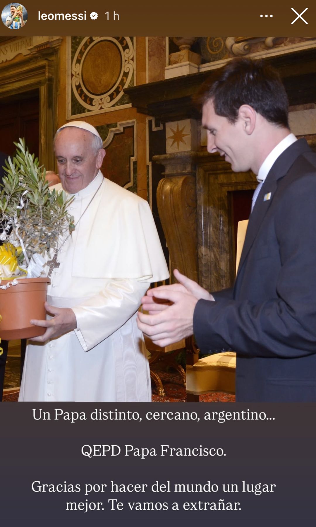 Leo Messi se despide del Papa con un mensaje en sus redes 