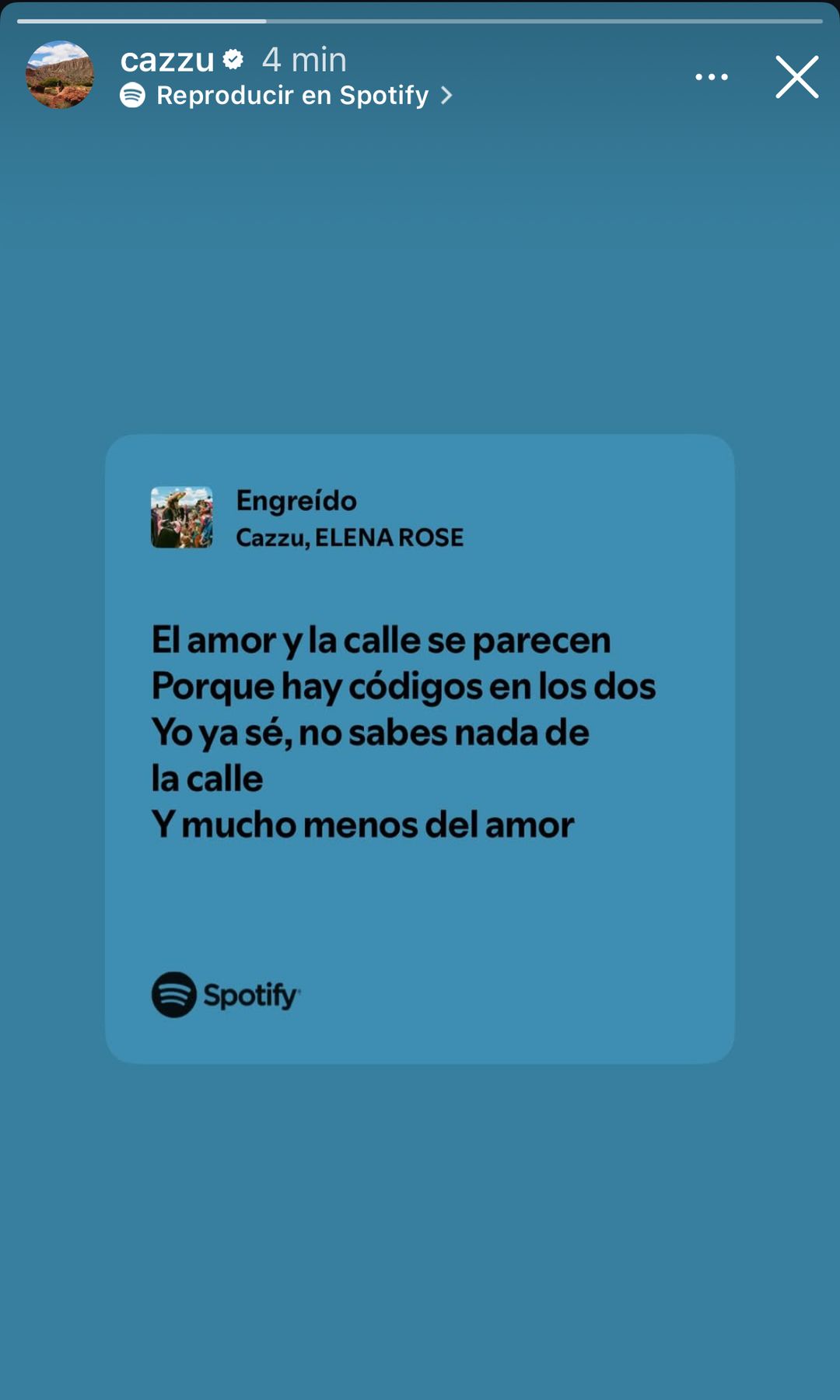 Cazzu compartió en sus stories este fragmento del tema 'Engreído'.