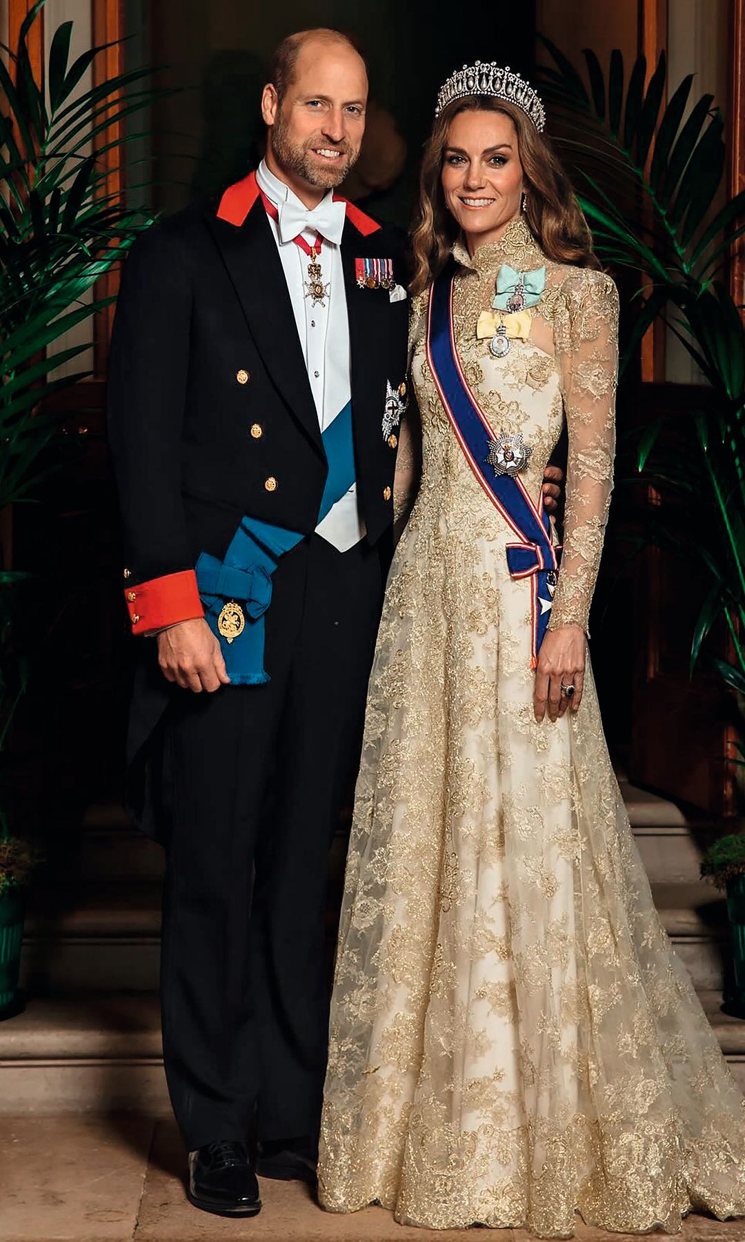 Los príncipes de Gales durante la cena de Estado. Kate llevó la tiara "Lover’s Knot"