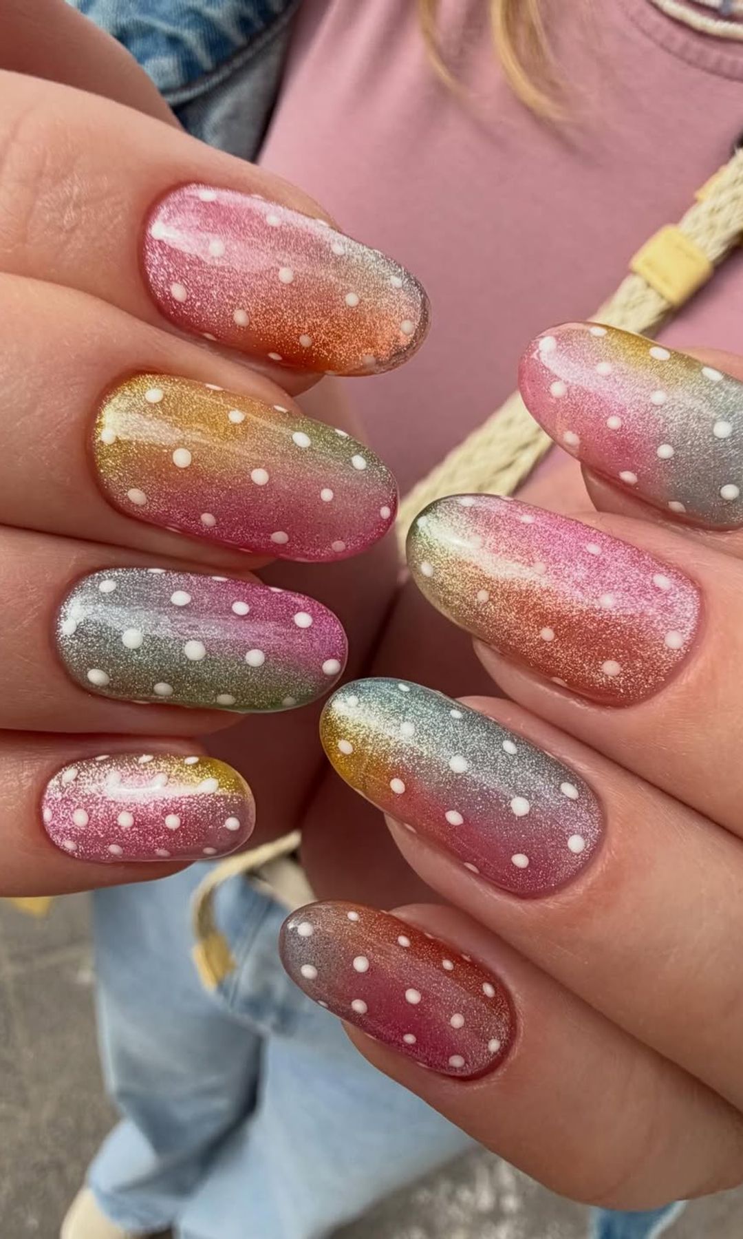 Manicura de lunares con efecto ojo de gato 