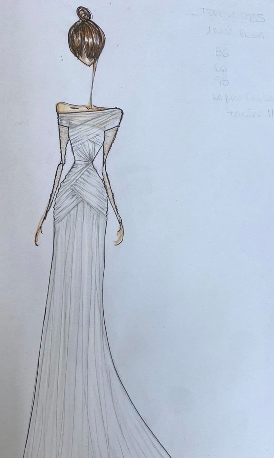 Boceto del vestido de invitada de Teresa Bass para la boda de su hermana