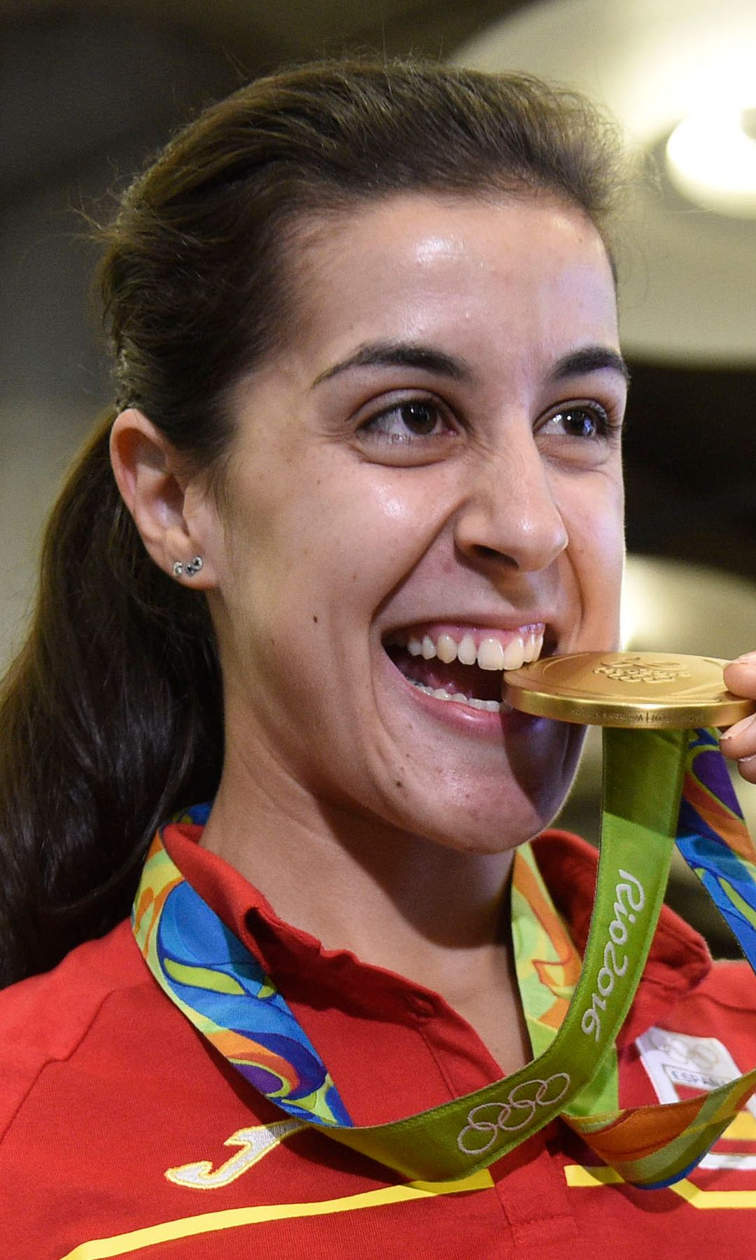 Carolina Marin durante la llegada del equipo olímpico de Rio 2016 a Madrid